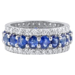 Oval Sapphire and Diamond Halo Eternity Band in 18K White Gold, 5.35 Carats