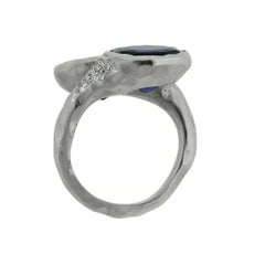 Oval Sapphire and Diamond Hammered Cocktail Ring
