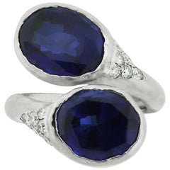Oval Sapphire and Diamond Hammered Cocktail Ring