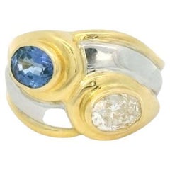Anello ovale con zaffiro e diamante del 1980 circa