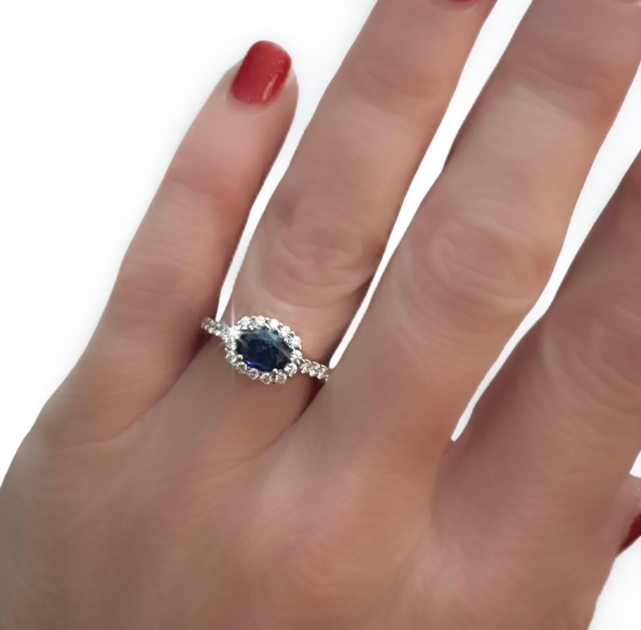 Oval Cut Oval Sapphire and Diamond Ring For Sale