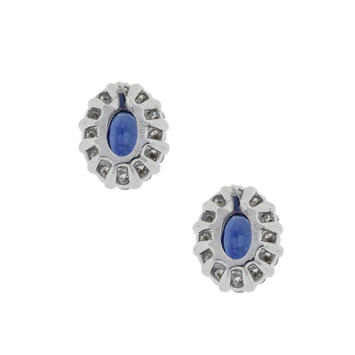 Oval Cut Oval Sapphire and Diamond Stud Earrings