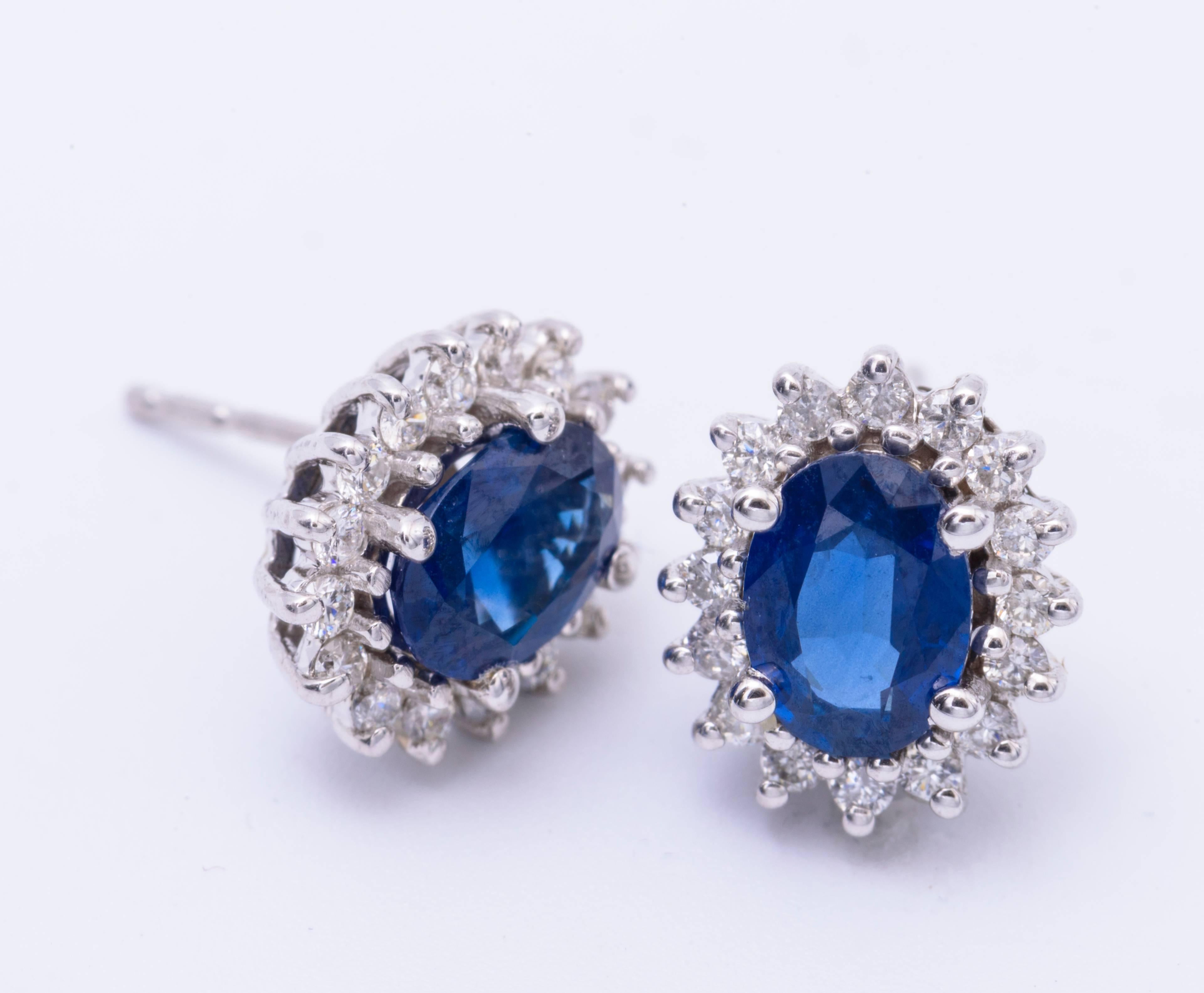 Contemporary Oval Sapphire and Diamond Studs Earrings