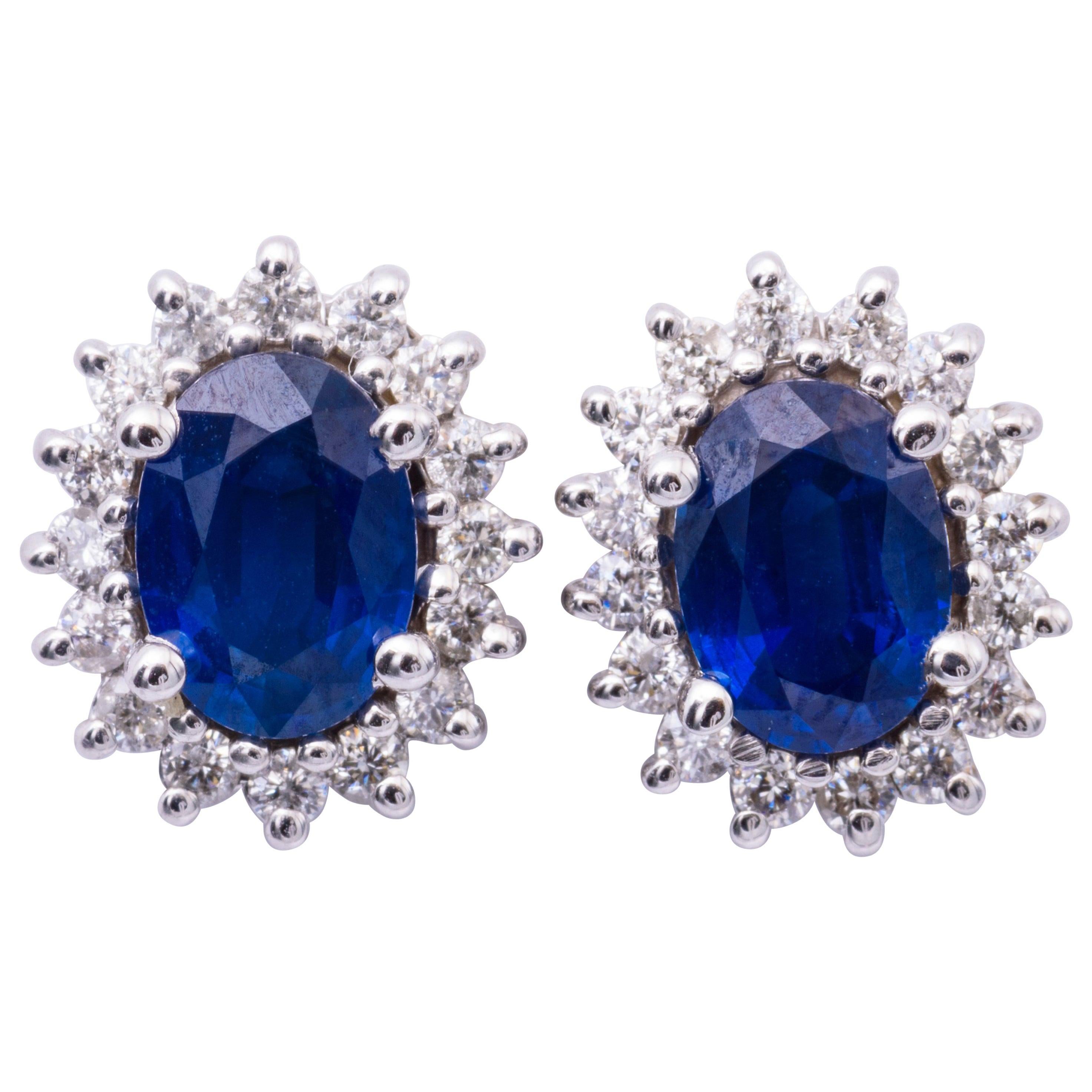 Oval Sapphire and Diamond Studs Earrings
