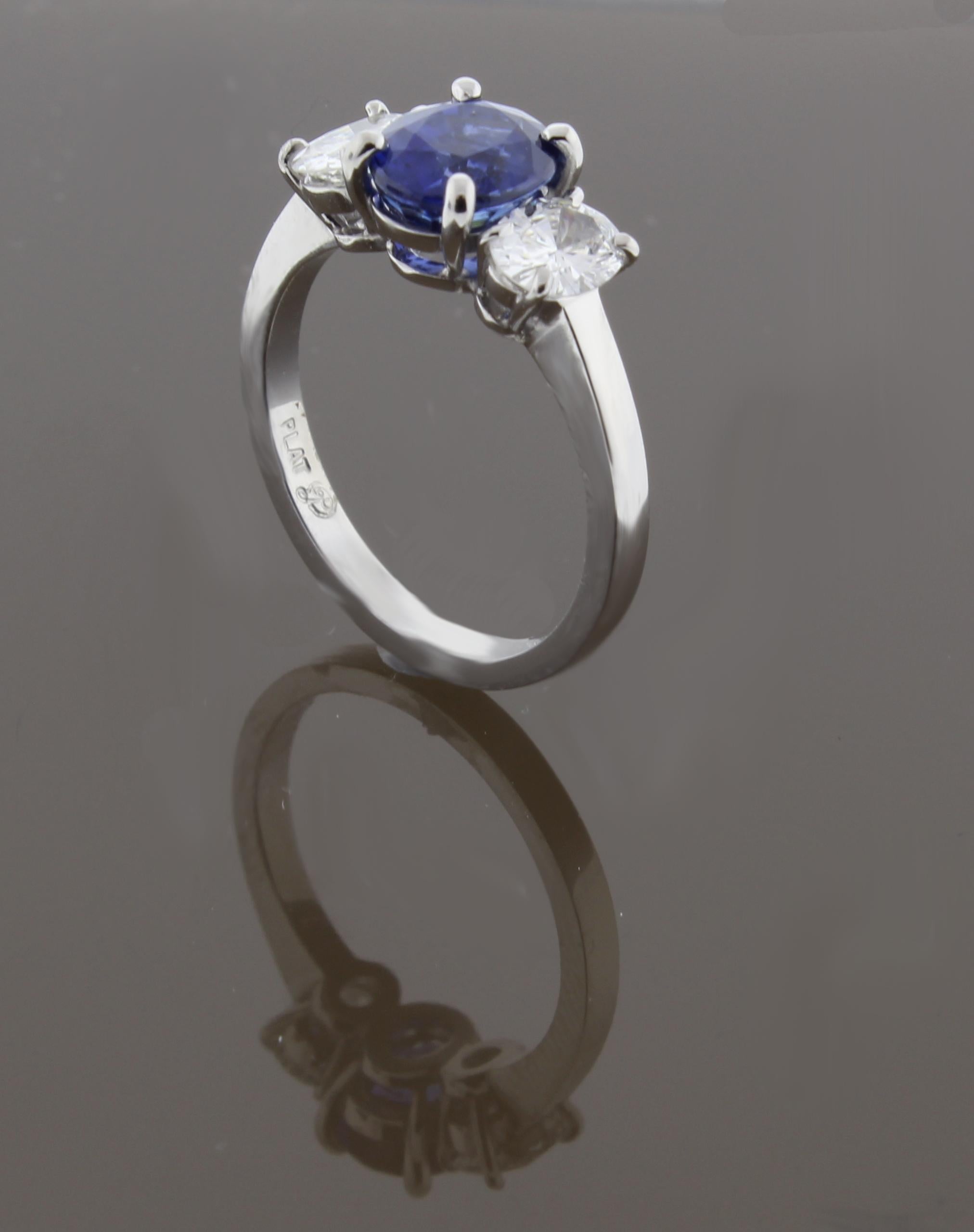 Oval Sapphire and Diamond Three-Stone Ring In New Condition In Bethesda, MD