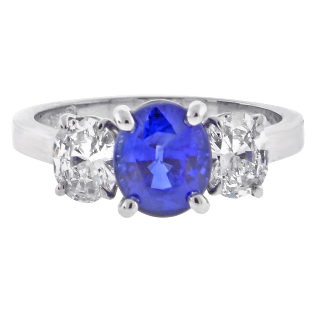 Oval Sapphire and Diamond Three-Stone Ring