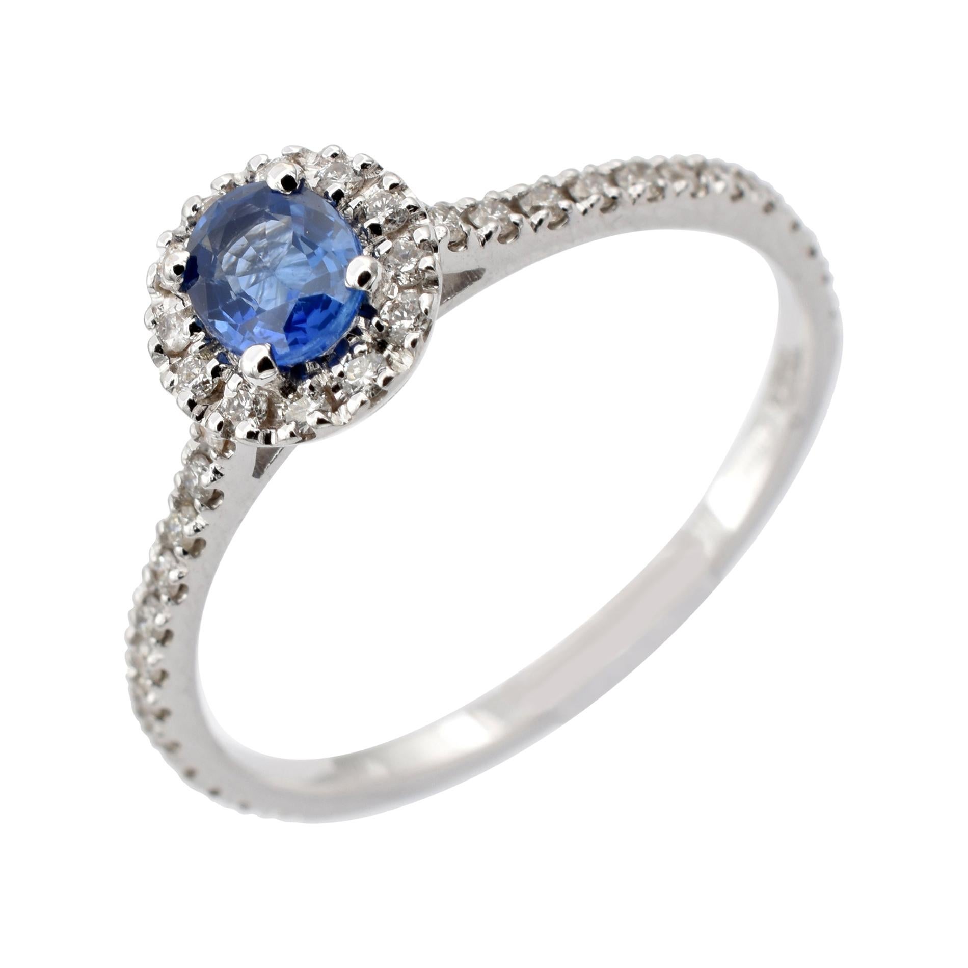 Gilberto Cassola Oval Sapphire and Diamonds White Gold Ring Made in Italy For Sale