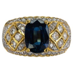 Oval Sapphire and Lattice Diamond Statement Ring