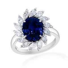 Oval Sapphire and Marquise Diamond Ring