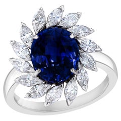 Ovaler Saphir- und Marquise-Diamant-Ring