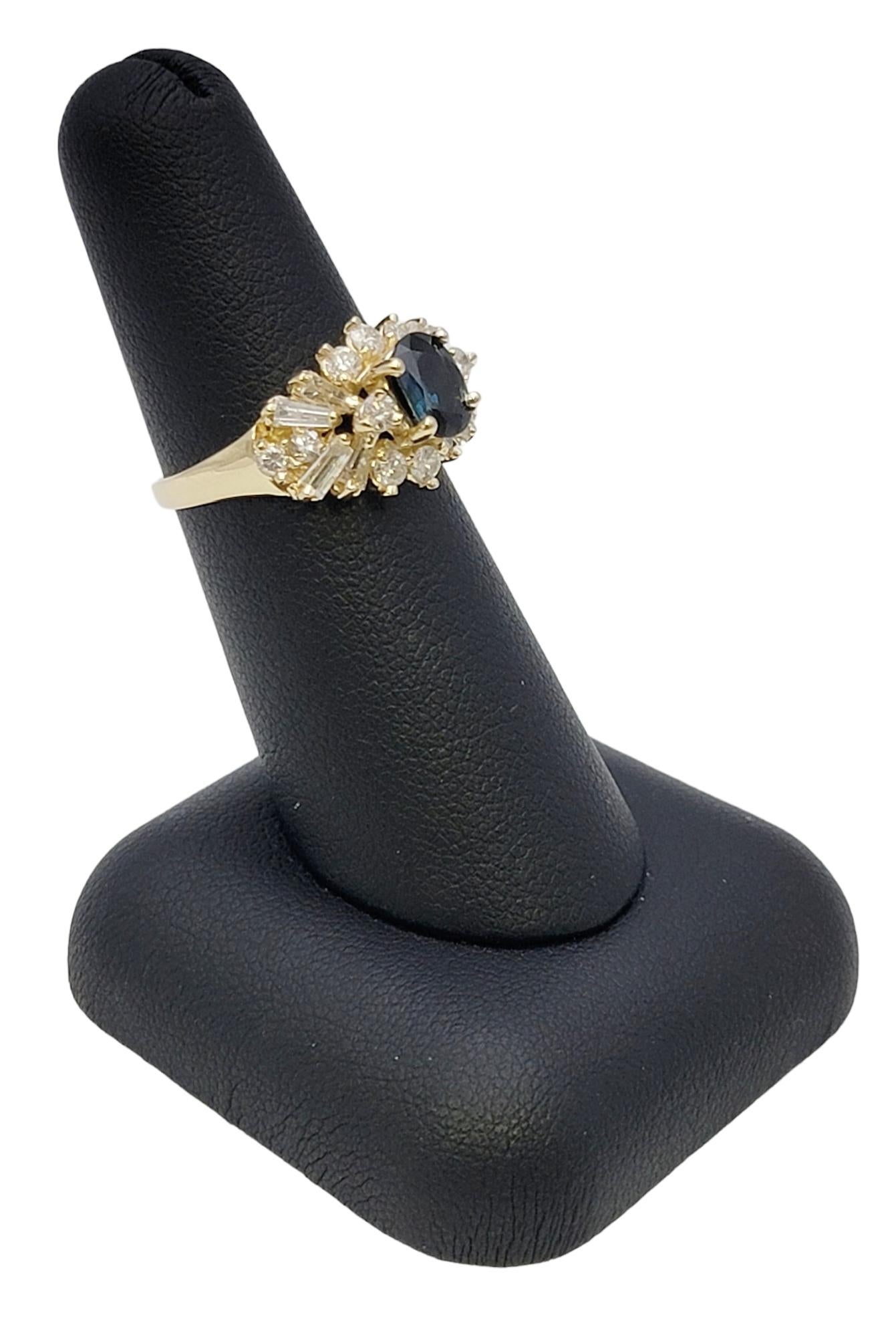 Oval Sapphire and Multi Diamond Cluster Band Ring in 14 Karat Yellow Gold 5