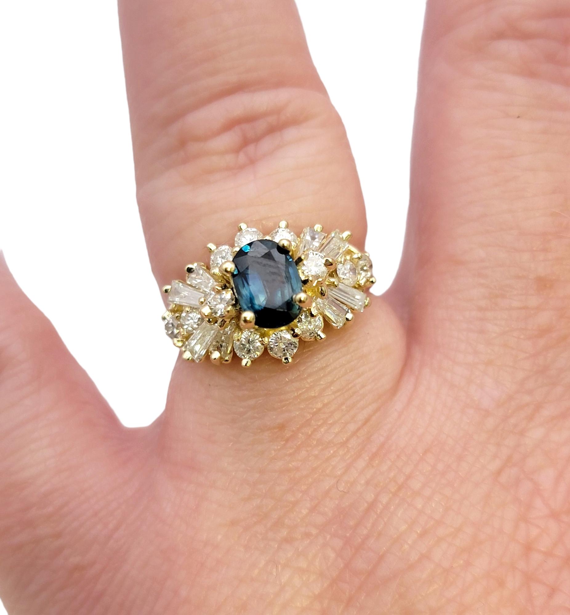 Oval Sapphire and Multi Diamond Cluster Band Ring in 14 Karat Yellow Gold 6