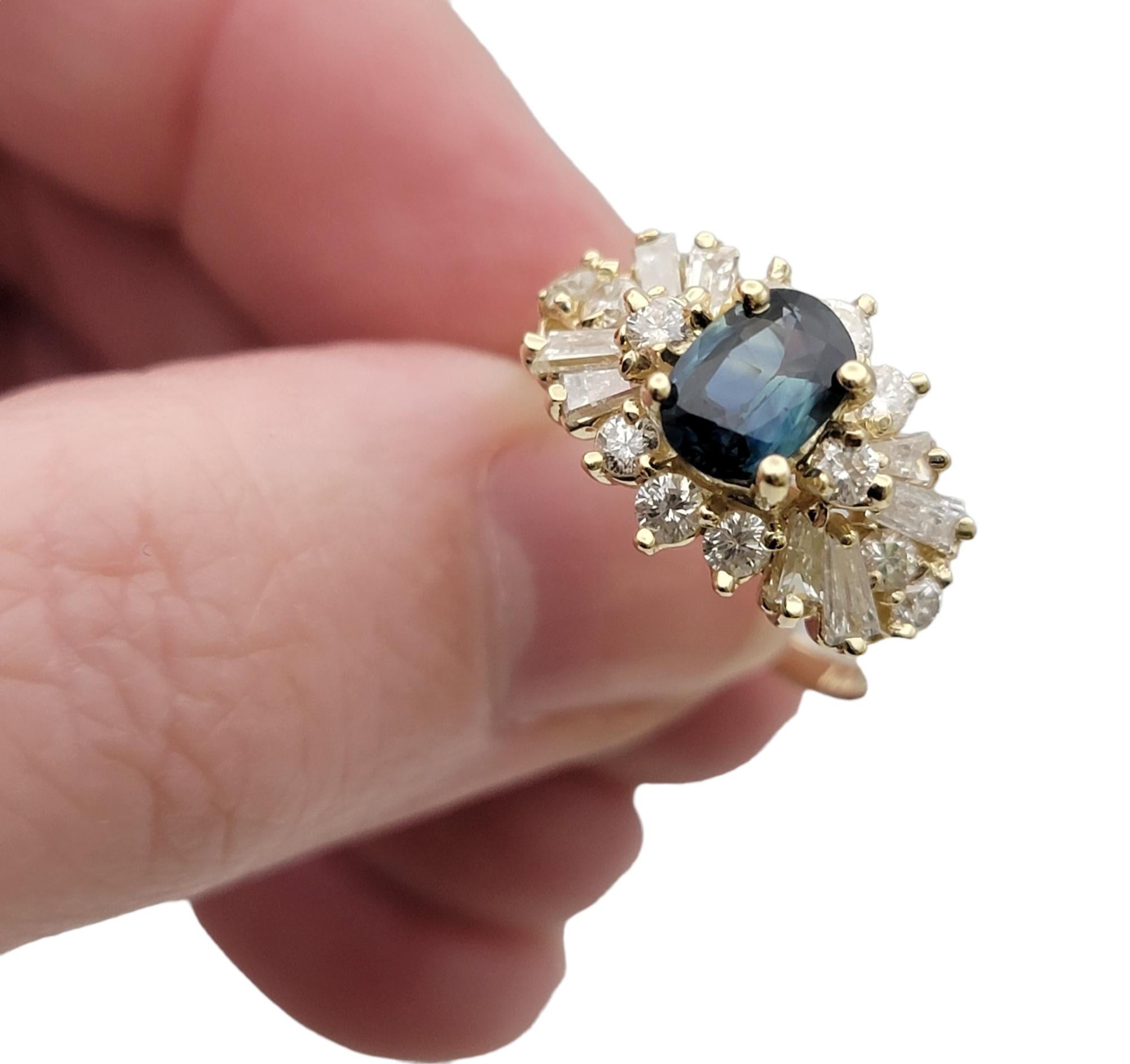 Oval Sapphire and Multi Diamond Cluster Band Ring in 14 Karat Yellow Gold 7