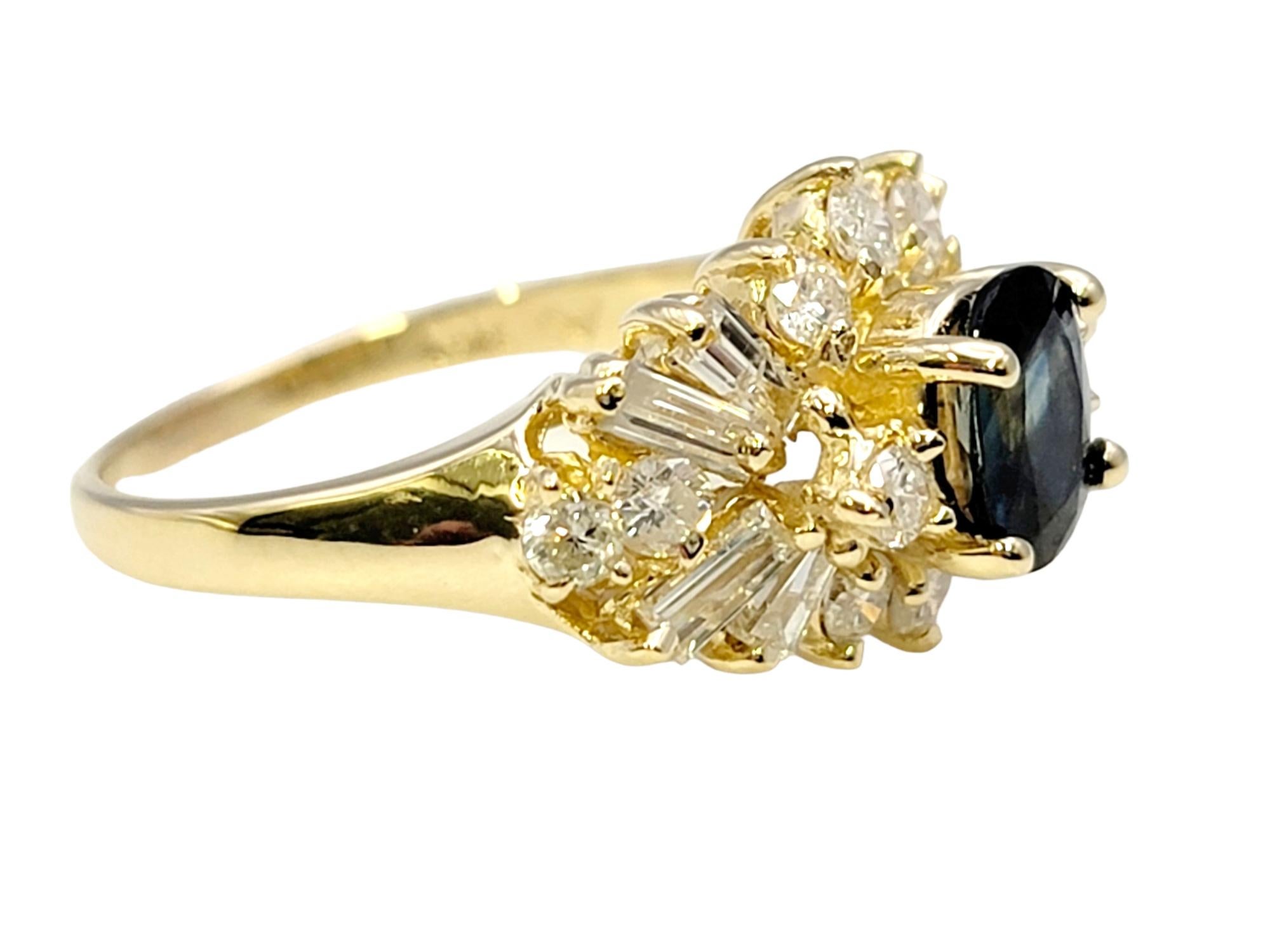 Women's Oval Sapphire and Multi Diamond Cluster Band Ring in 14 Karat Yellow Gold