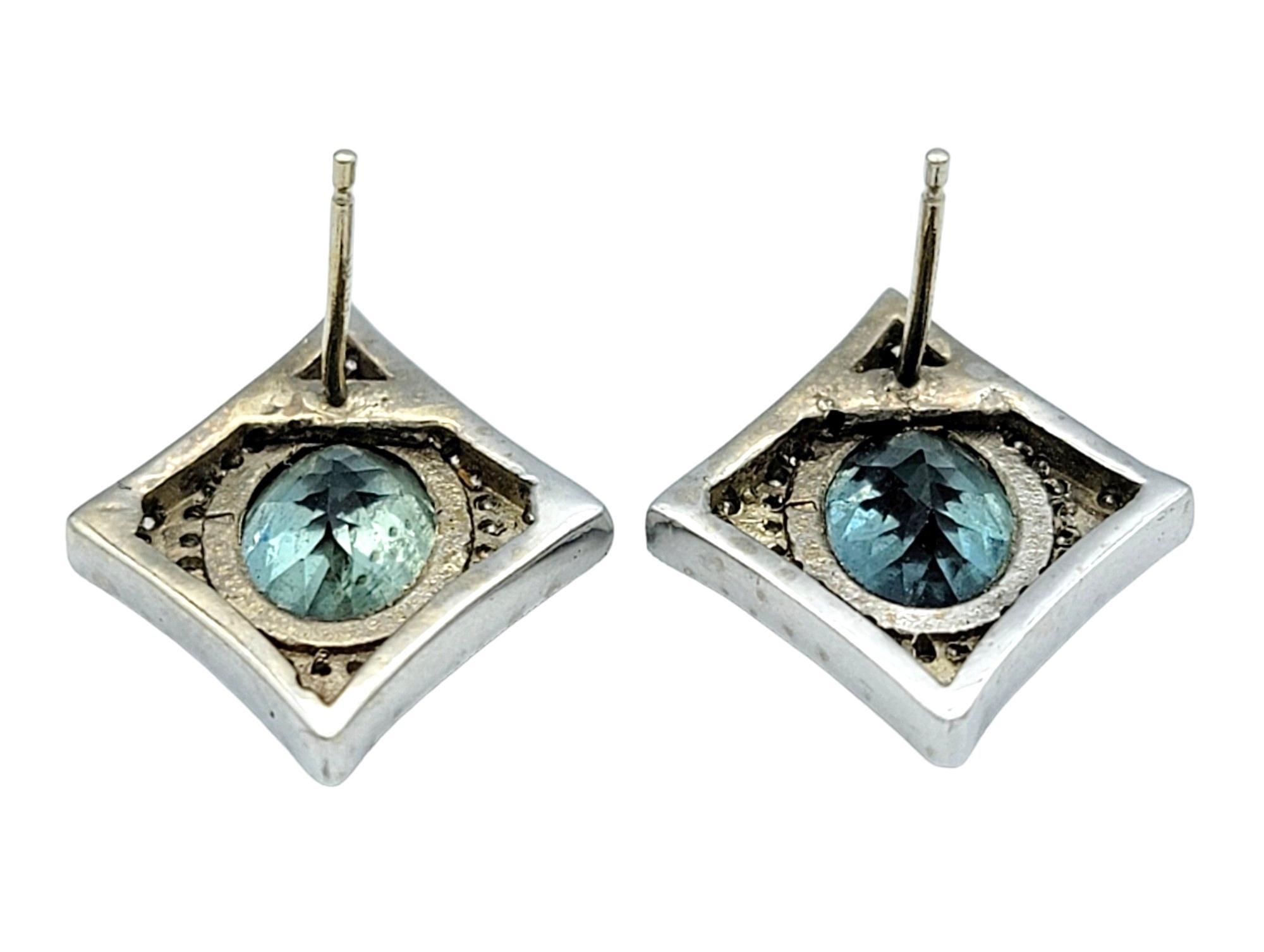 Oval Sapphire and Pavé Diamond 4 Point Star Stud Earrings in 14 Karat White Gold In Good Condition For Sale In Scottsdale, AZ