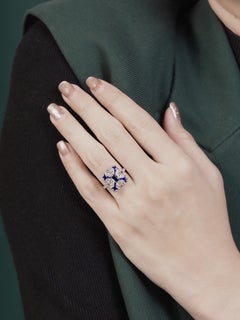 Art Deco Style 18K White Gold Oval Blue Sapphire Diamond Ring