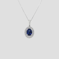 Ovaler Saphir- und Diamant-Doppel Halo-Anhänger