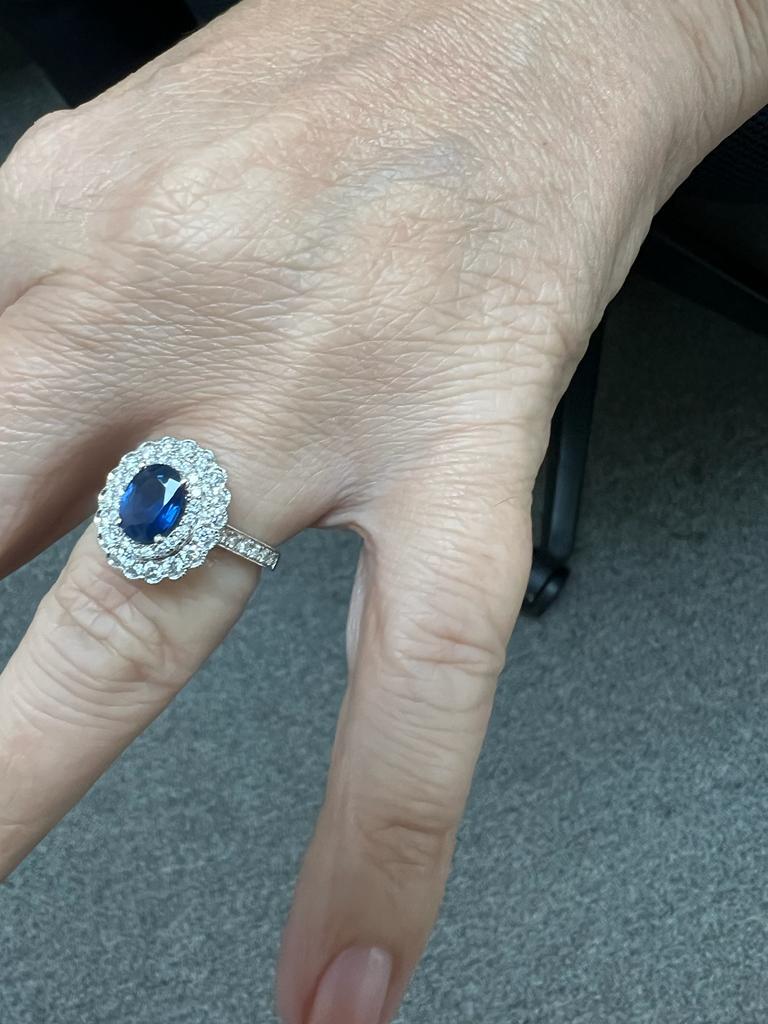 Women's Oval Sapphire Diamond Engagement Halo Ring