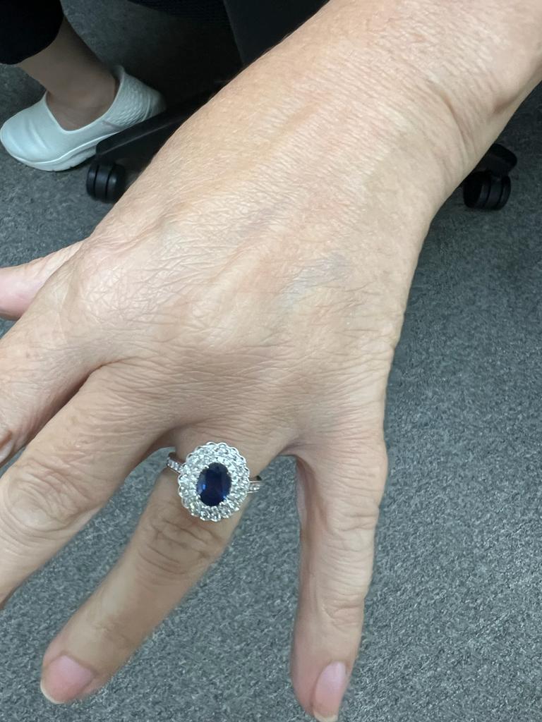Oval Sapphire Diamond Engagement Halo Ring 1