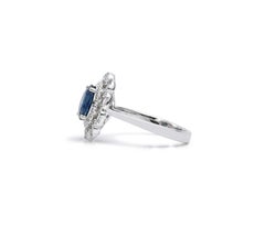 1.5ct Oval Blue Sapphire & Diamond Double Halo Engagement Ring in 18K White Gold