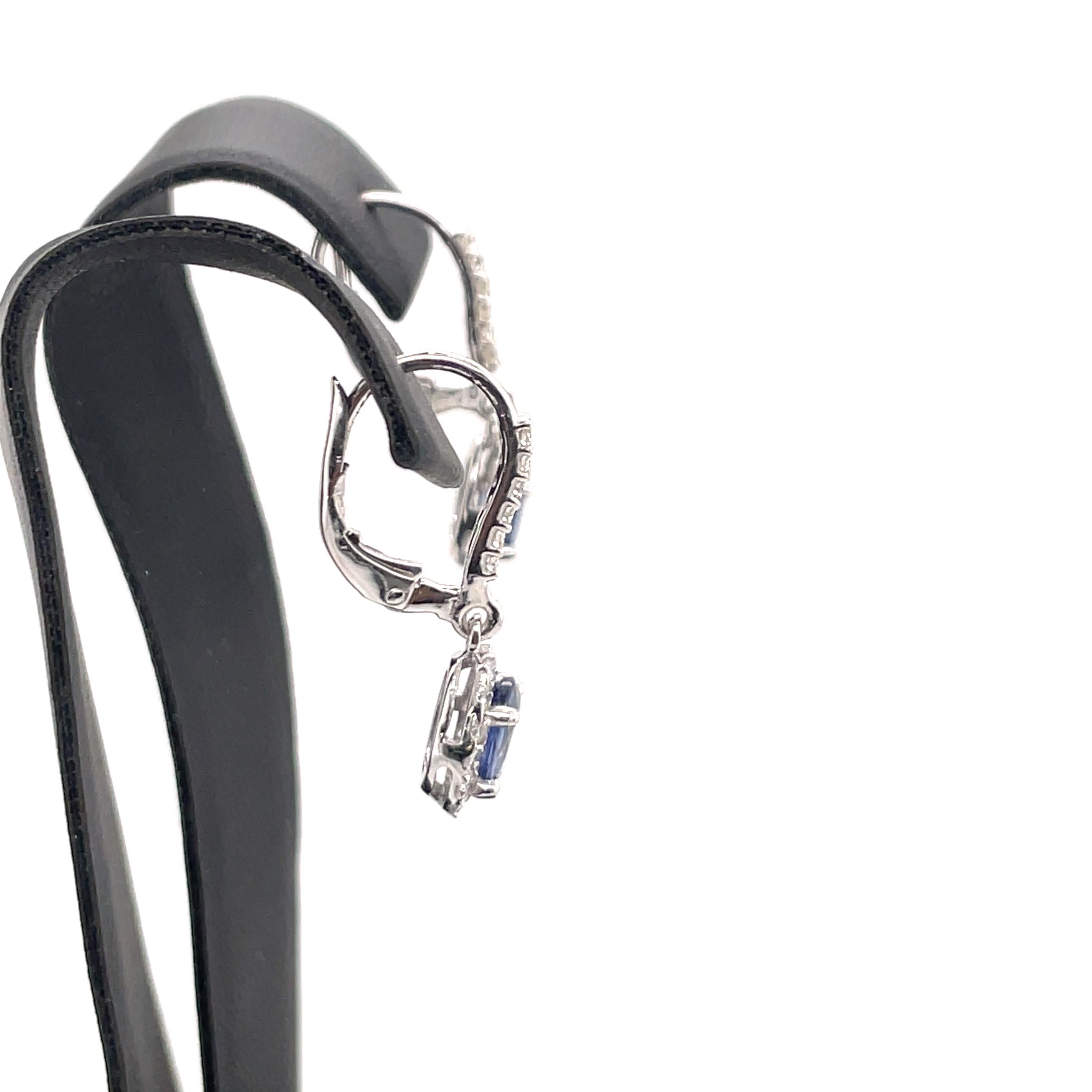 Women's Oval Sapphire Diamond Halo Drop Earrings Brillium Treated 2.26 Carats 14kt