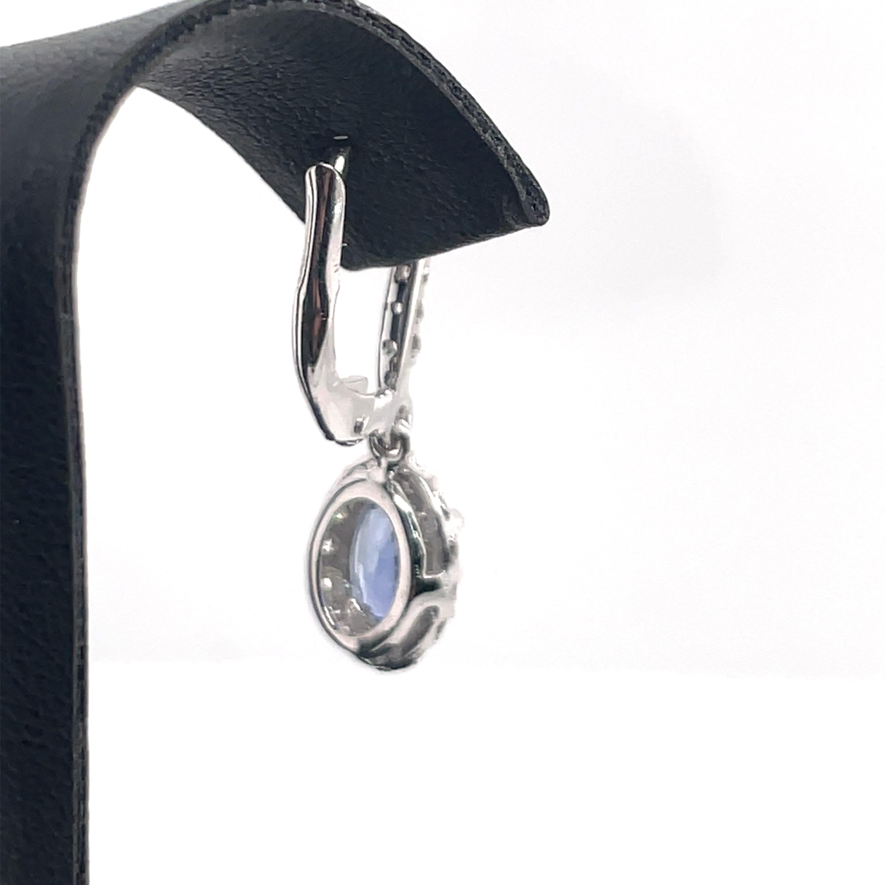 Oval Sapphire Diamond Halo Drop Earrings Brillium Treated 2.26 Carats 14kt 1