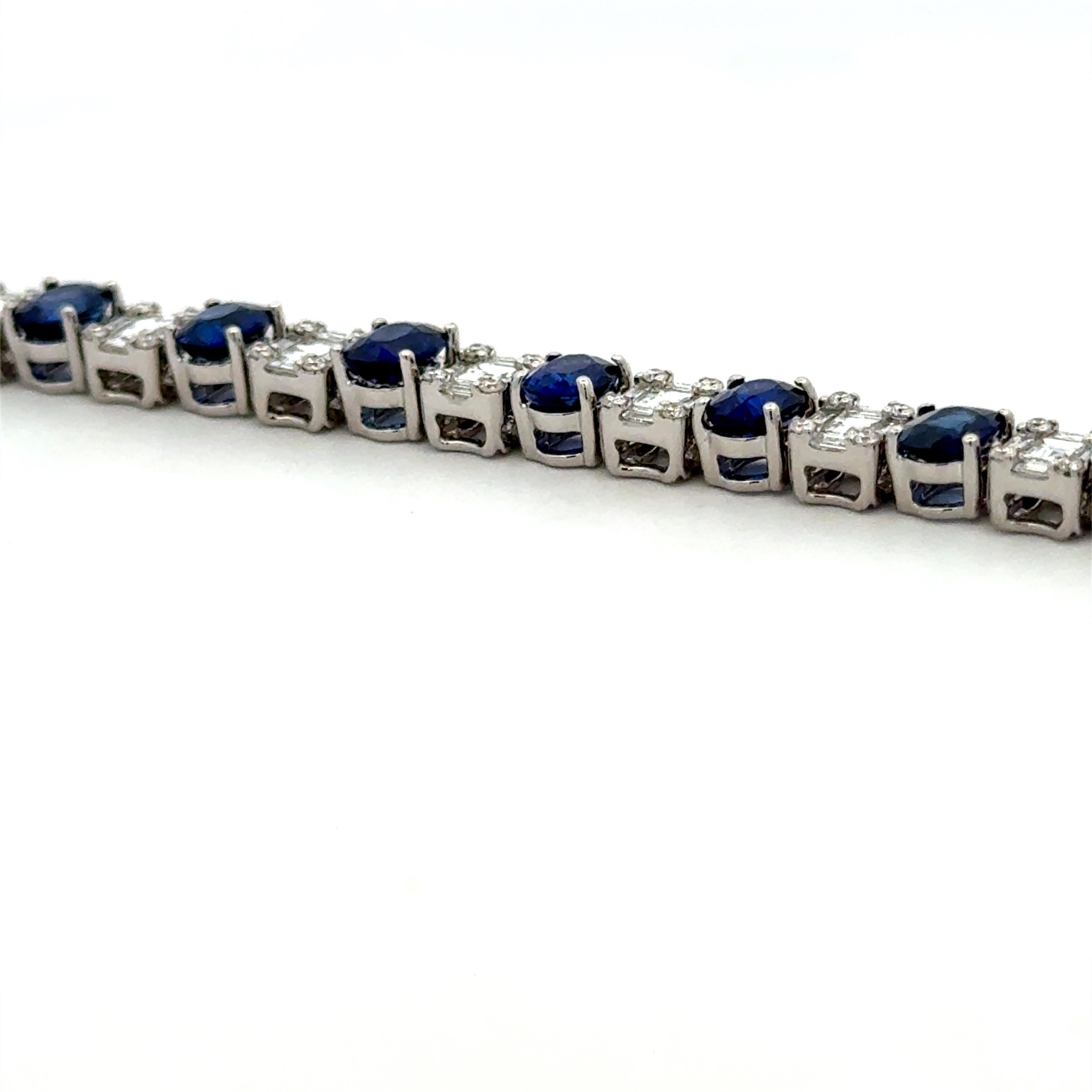 Zafiro Ovalado Diamante Ilusión Pulsera Tenis 11.80 Quilates Oro Blanco 18 Kilates en venta 4