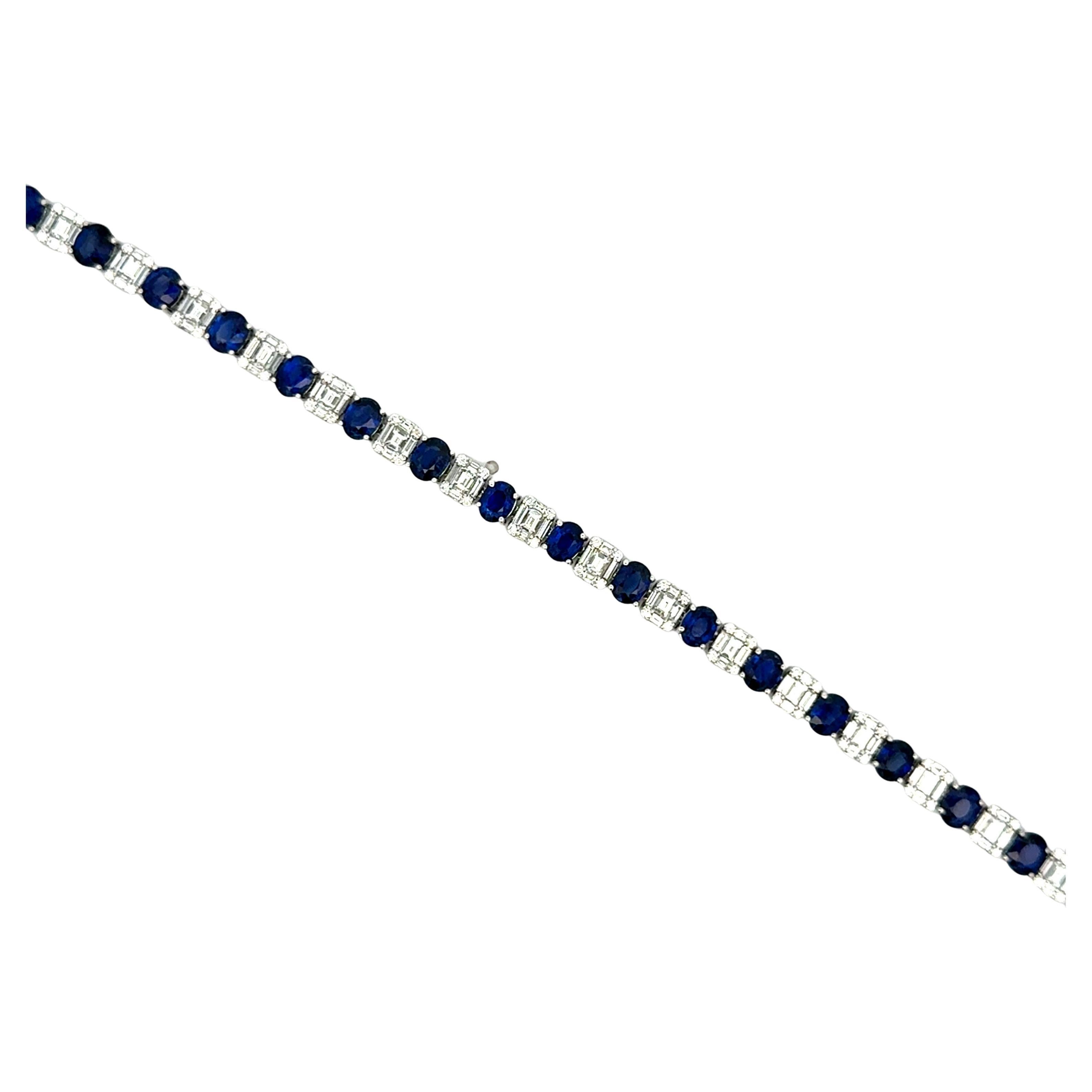 Zafiro Ovalado Diamante Ilusión Pulsera Tenis 11.80 Quilates Oro Blanco 18 Kilates en Nuevo estado para la venta en New York, NY
