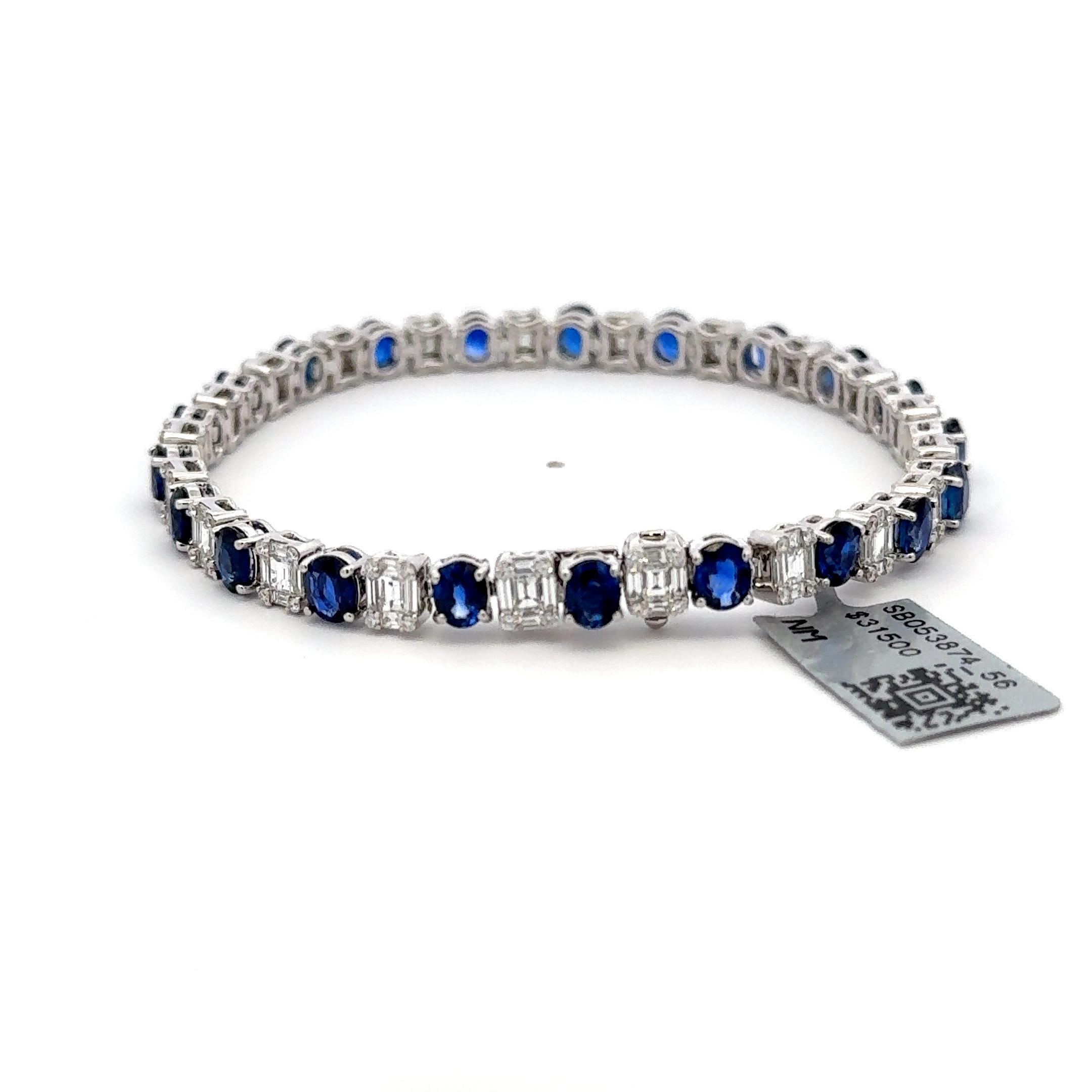 De las mujeres Zafiro Ovalado Diamante Ilusión Pulsera Tenis 11.80 Quilates Oro Blanco 18 Kilates en venta