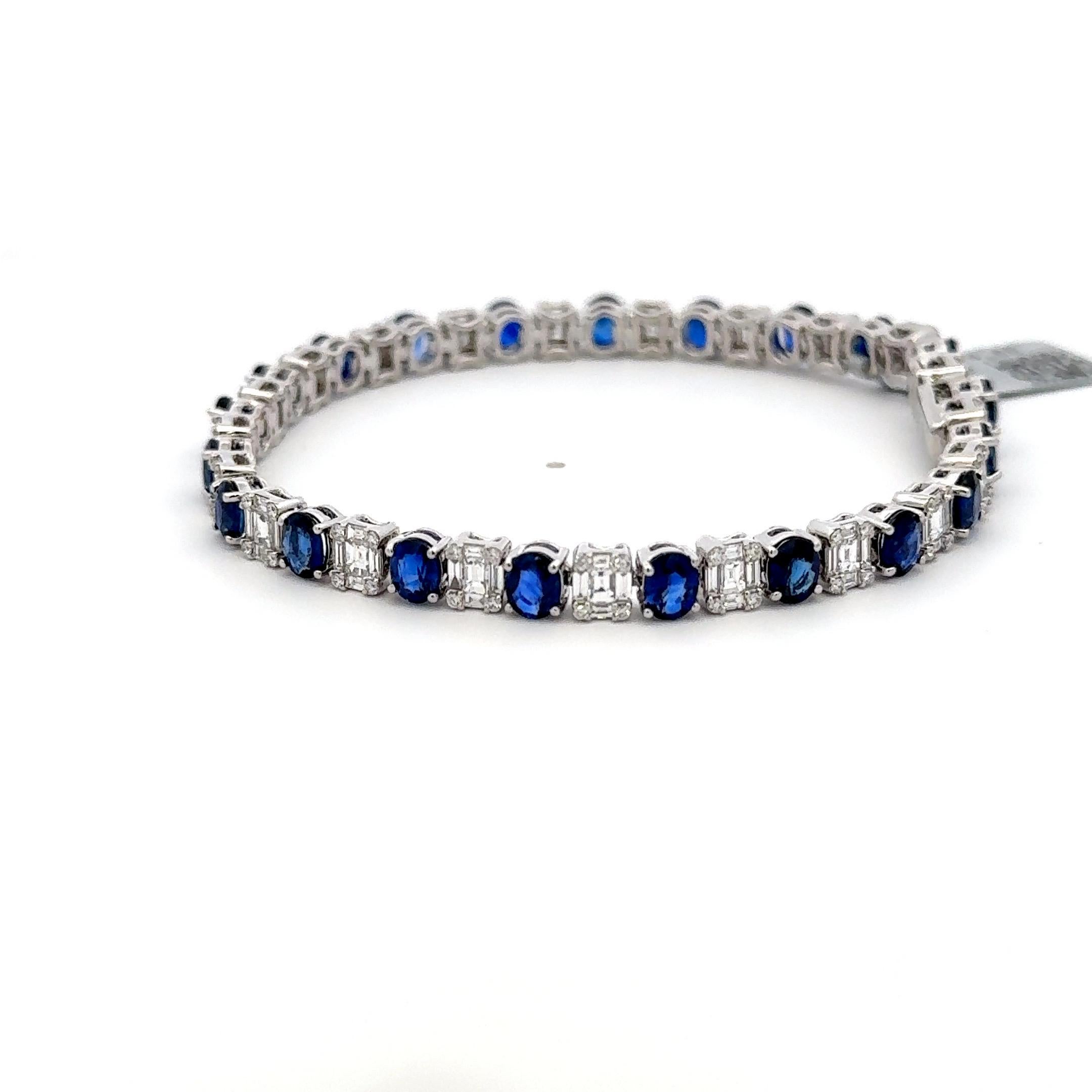 Zafiro Ovalado Diamante Ilusión Pulsera Tenis 11.80 Quilates Oro Blanco 18 Kilates en venta 1