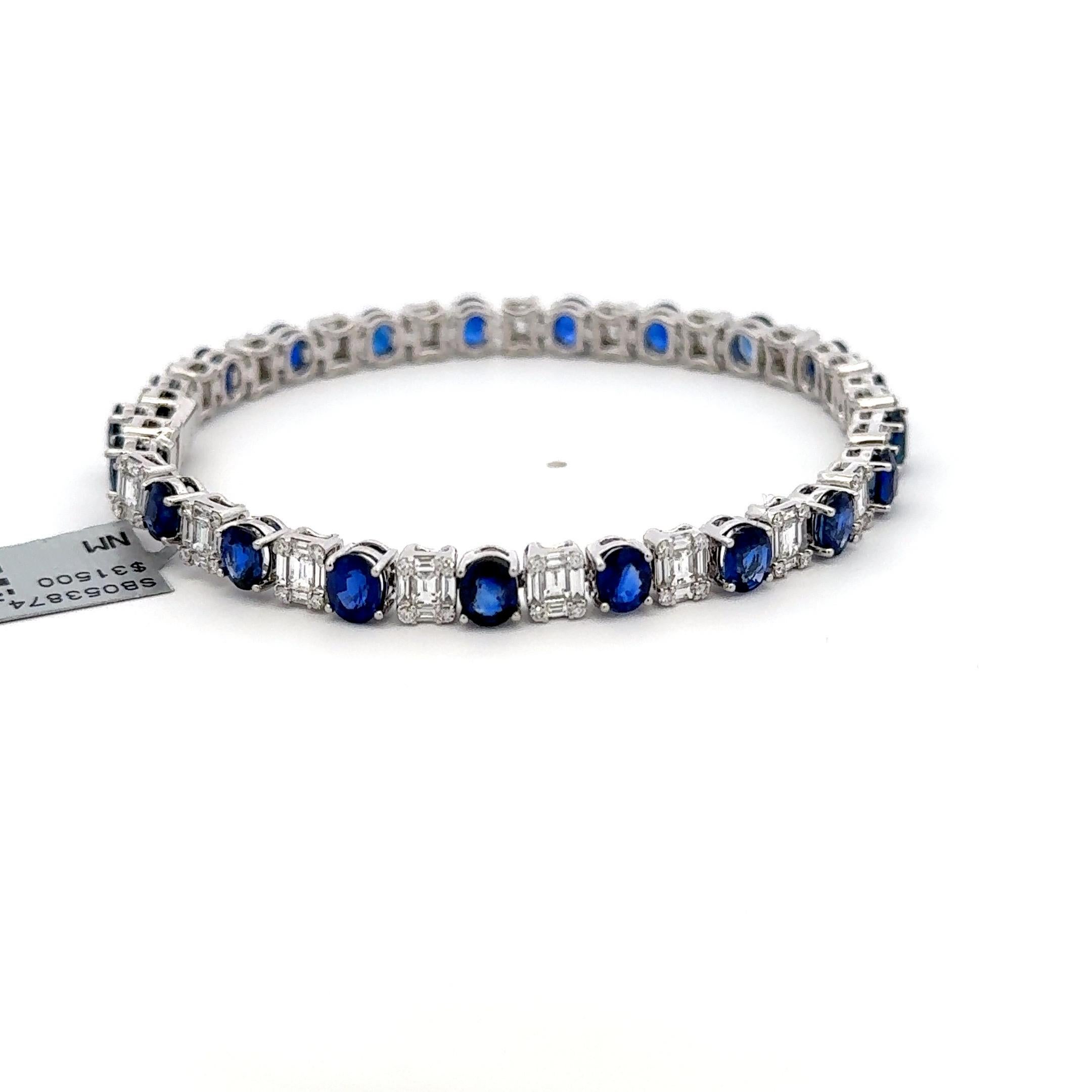Zafiro Ovalado Diamante Ilusión Pulsera Tenis 11.80 Quilates Oro Blanco 18 Kilates en venta 2