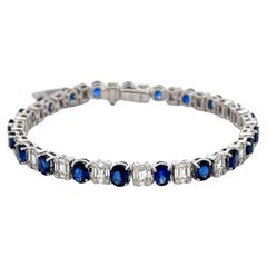 Oval Sapphire Diamond Illusion Tennis Bracelet 11.80 Carats 18 Karat White Gold