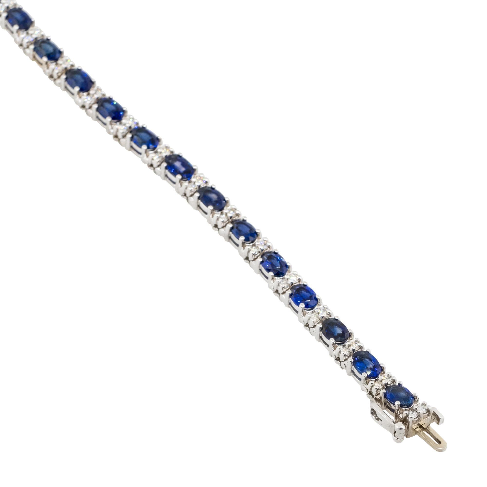 Oval Saphir & Diamant Gliederarmband 7 in 18 Karat auf Lager Damen im Angebot