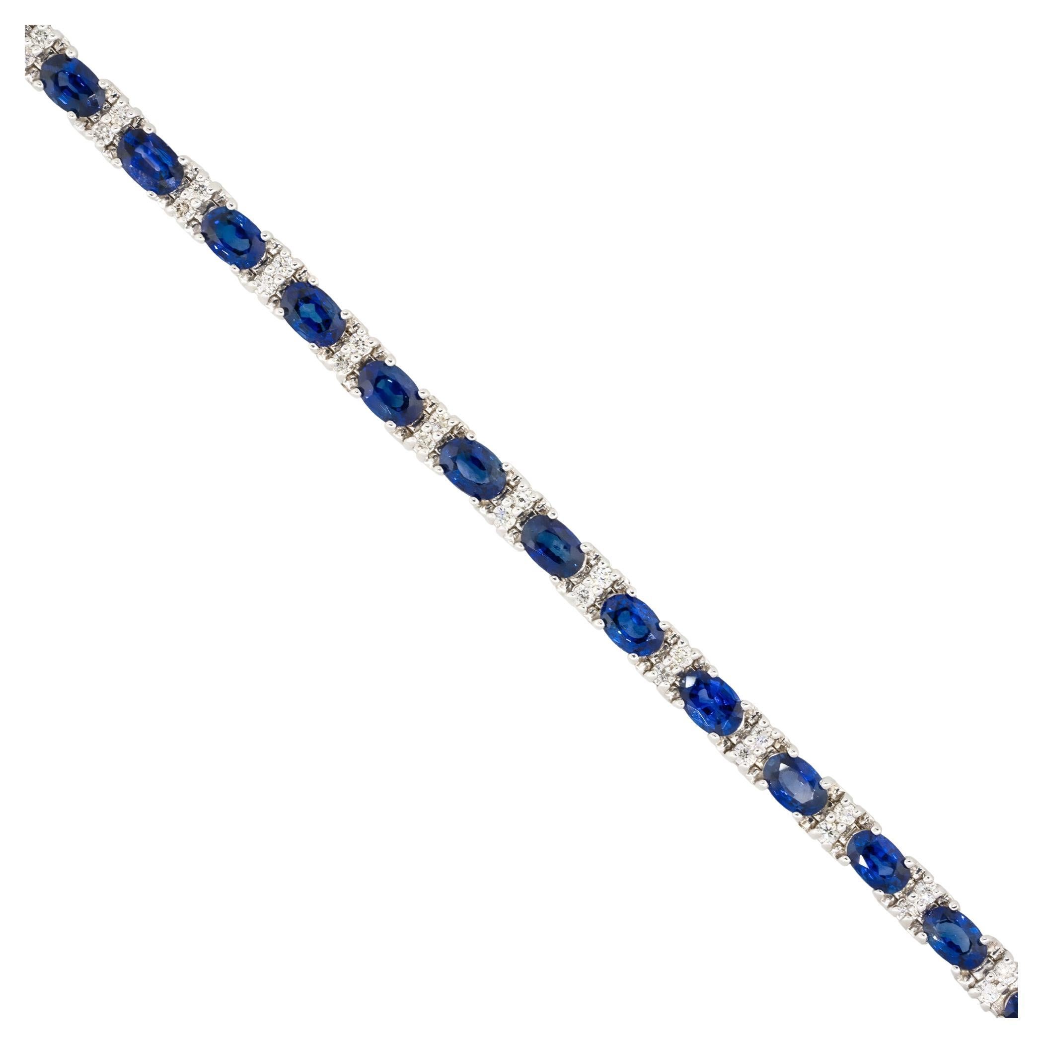 Oval Sapphire & Diamond Link 7 in Bracelet 18 Karat in Stock