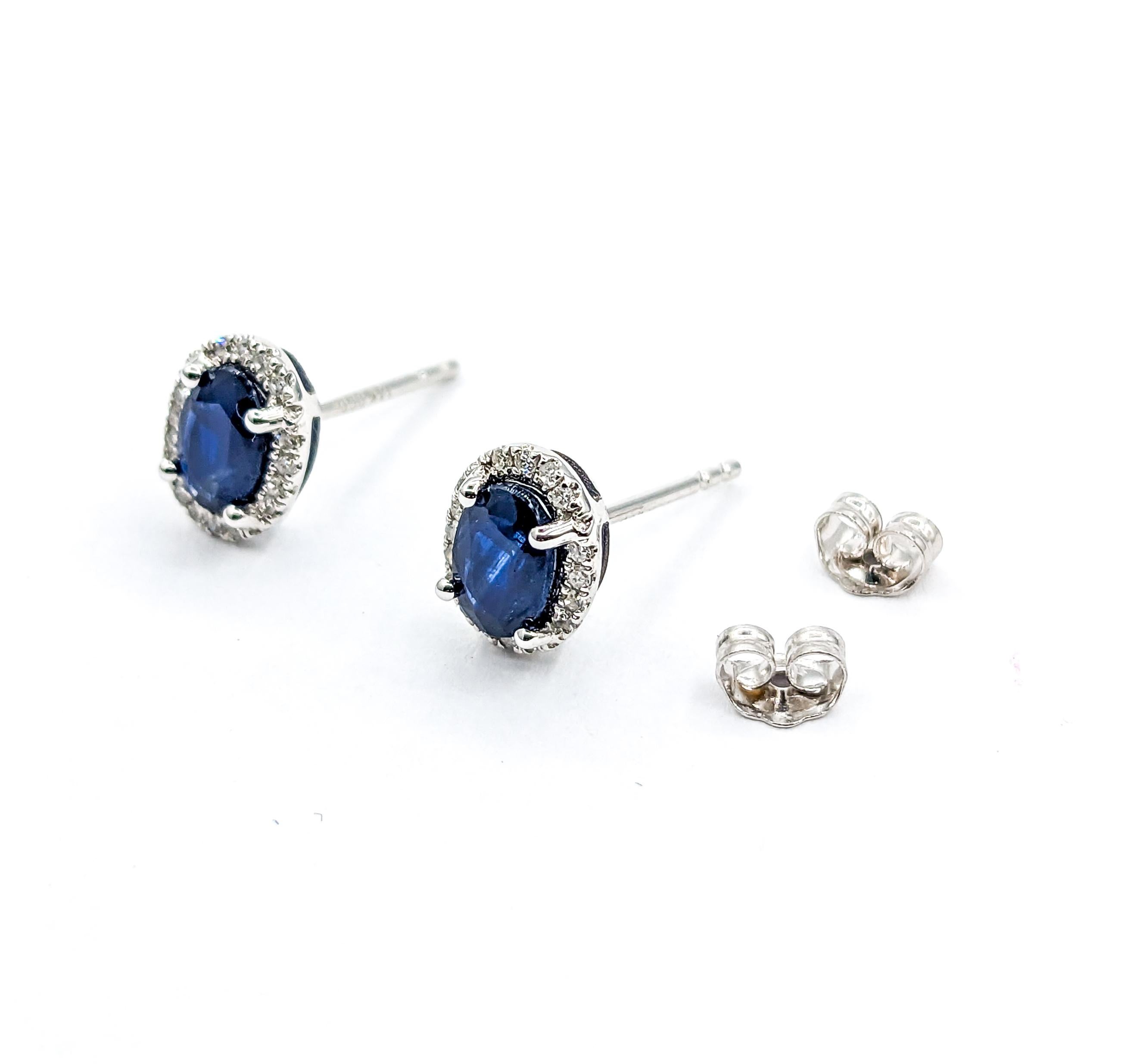 Oval Cut Oval Sapphire & Diamond Stud Earring White Gold For Sale