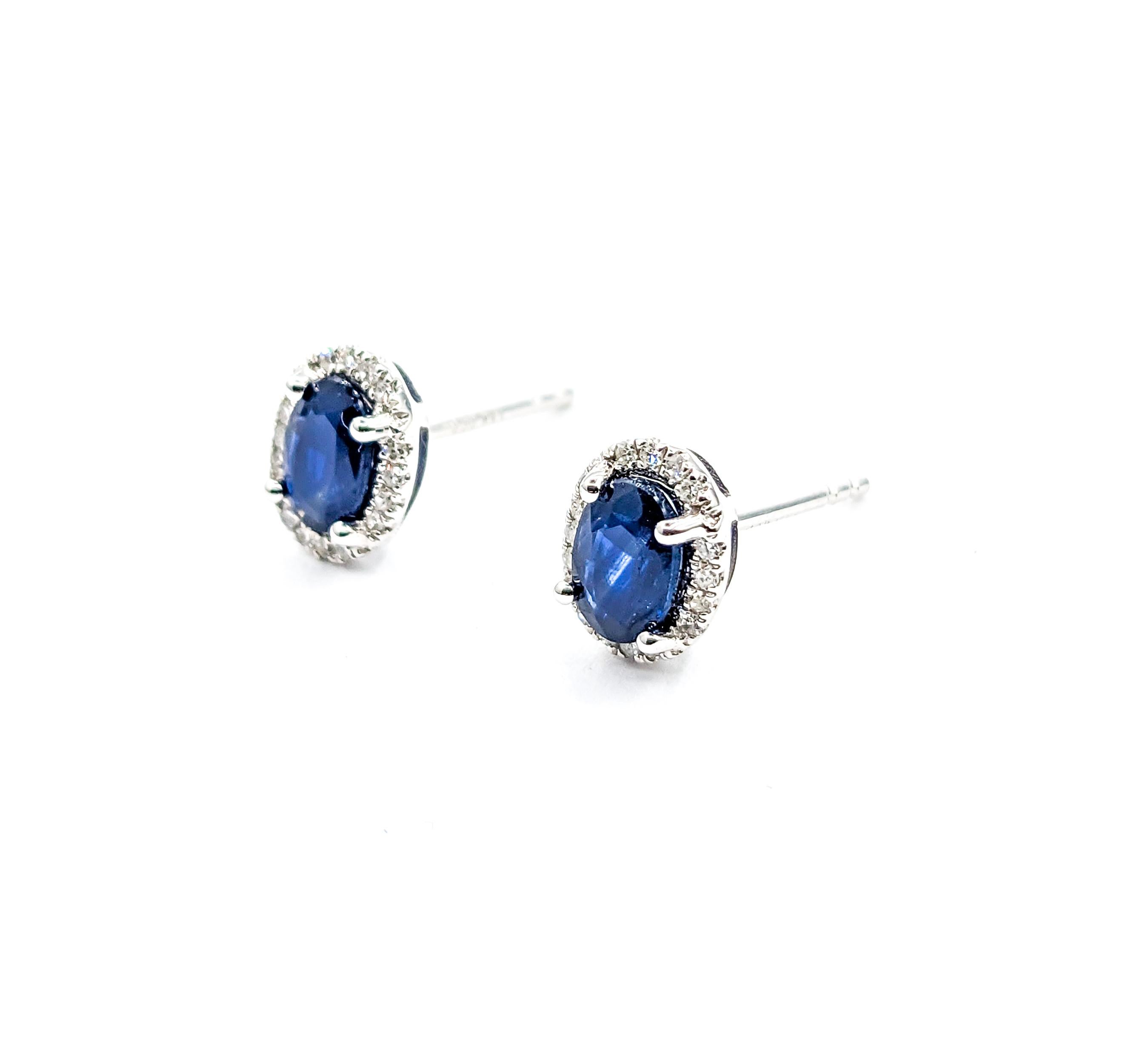Oval Sapphire & Diamond Stud Earring White Gold In New Condition For Sale In Bloomington, MN