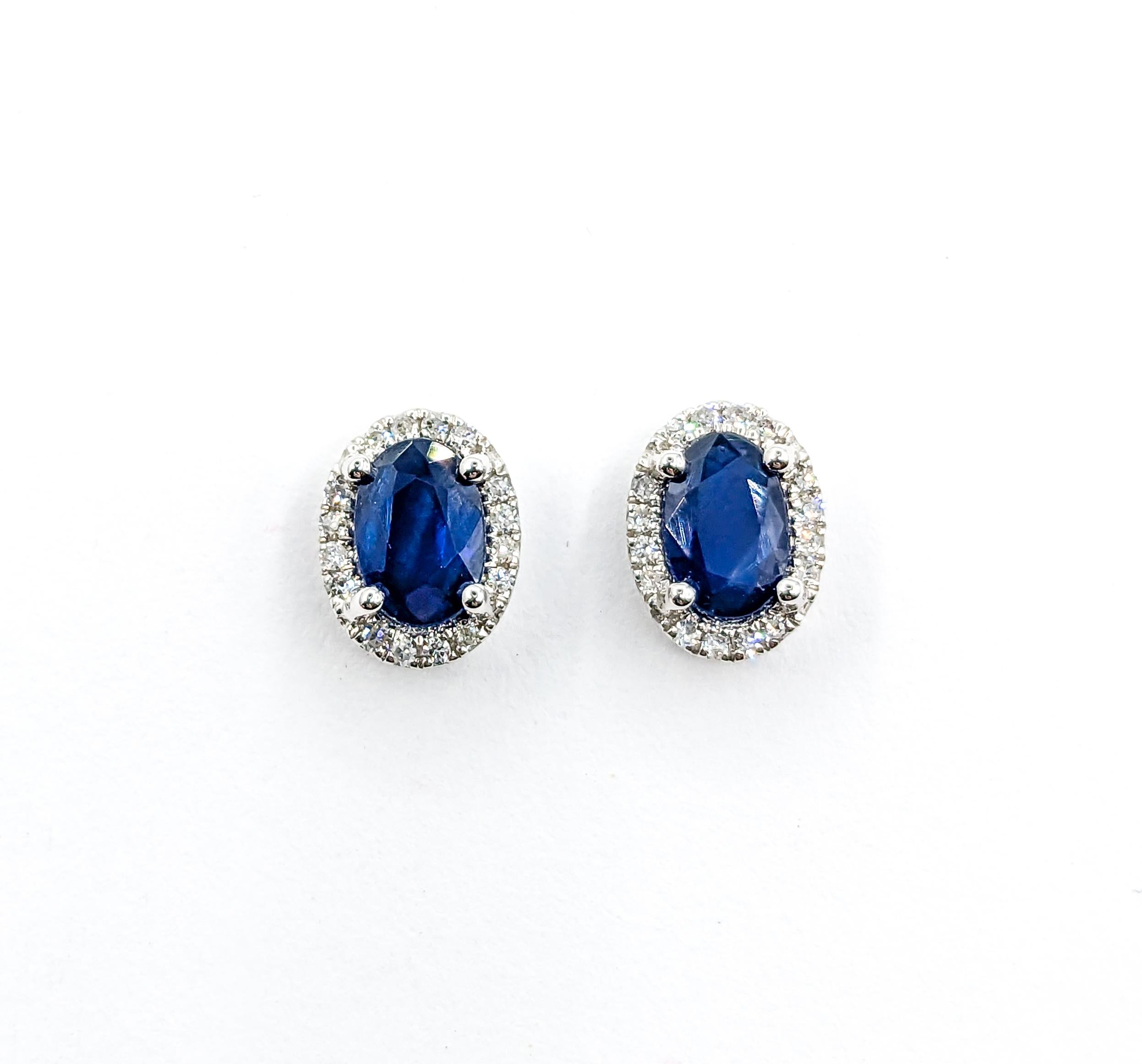 Oval Sapphire & Diamond Stud Earring White Gold For Sale 1