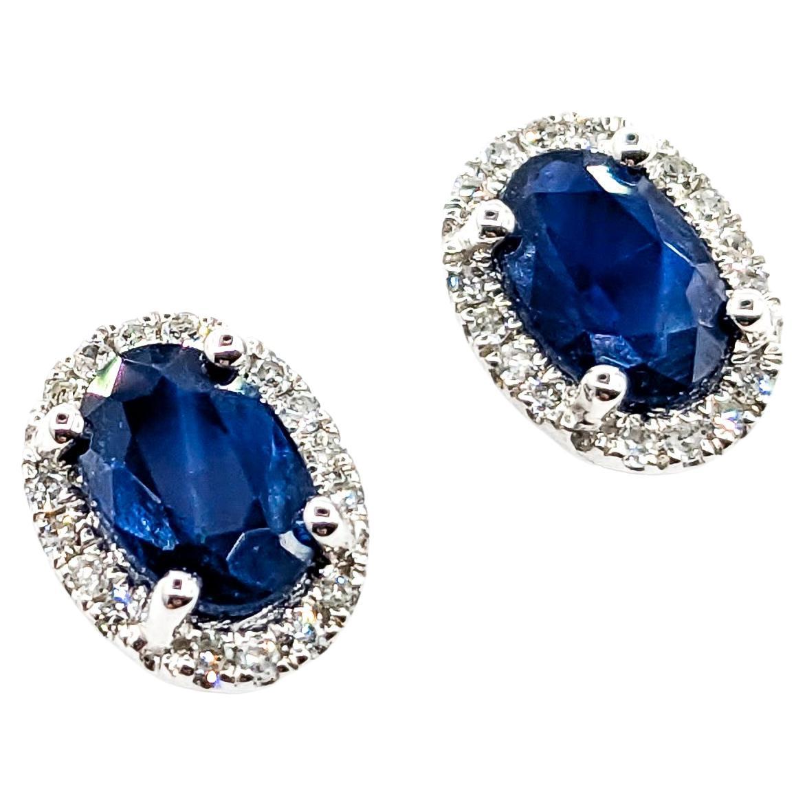 Oval Sapphire & Diamond Stud Earring White Gold For Sale