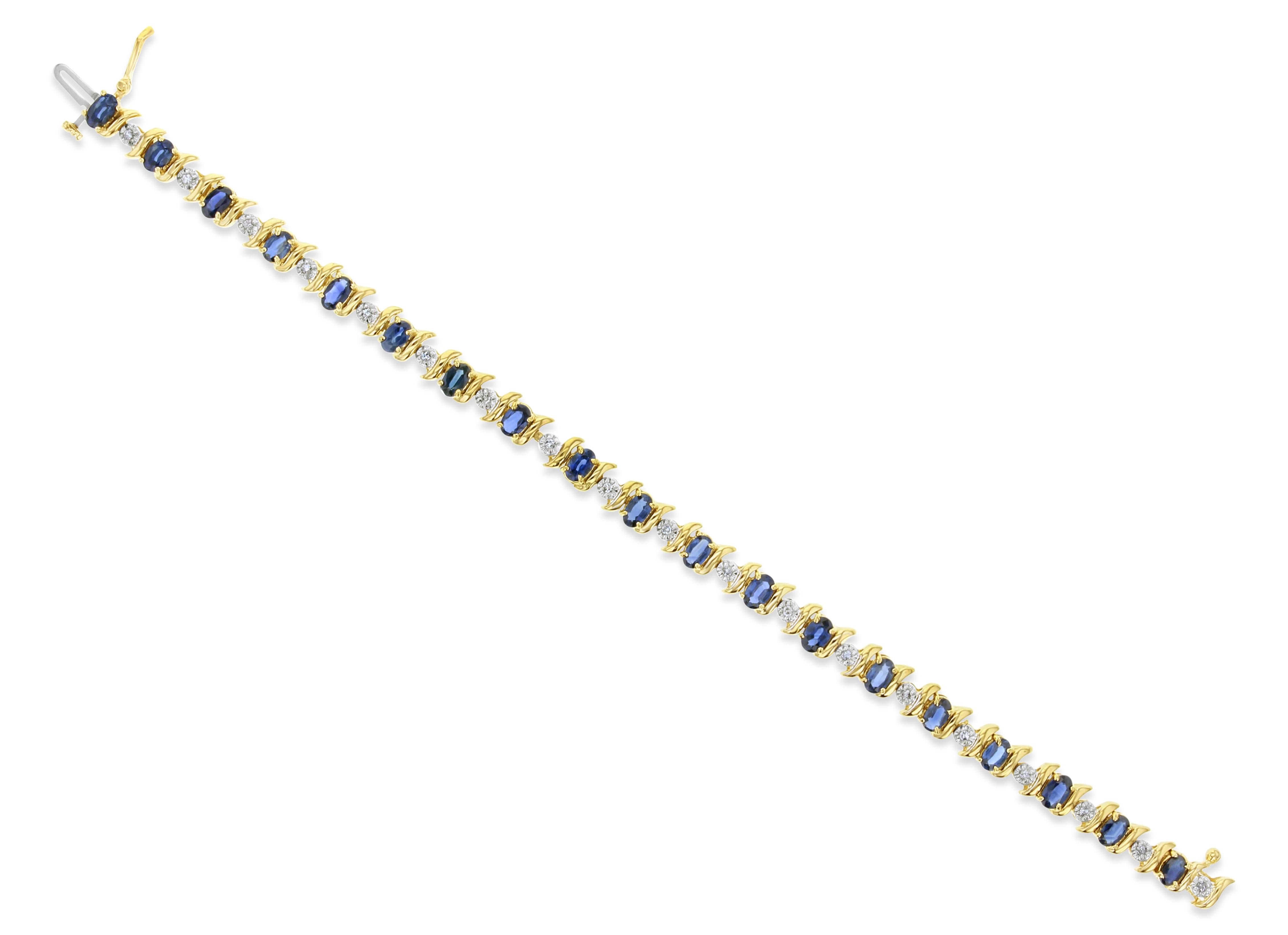 Bracciale tennis con zaffiro ovale e diamanti in oro giallo 14k In condizioni Nuovo in vendita a Sugar Land, TX