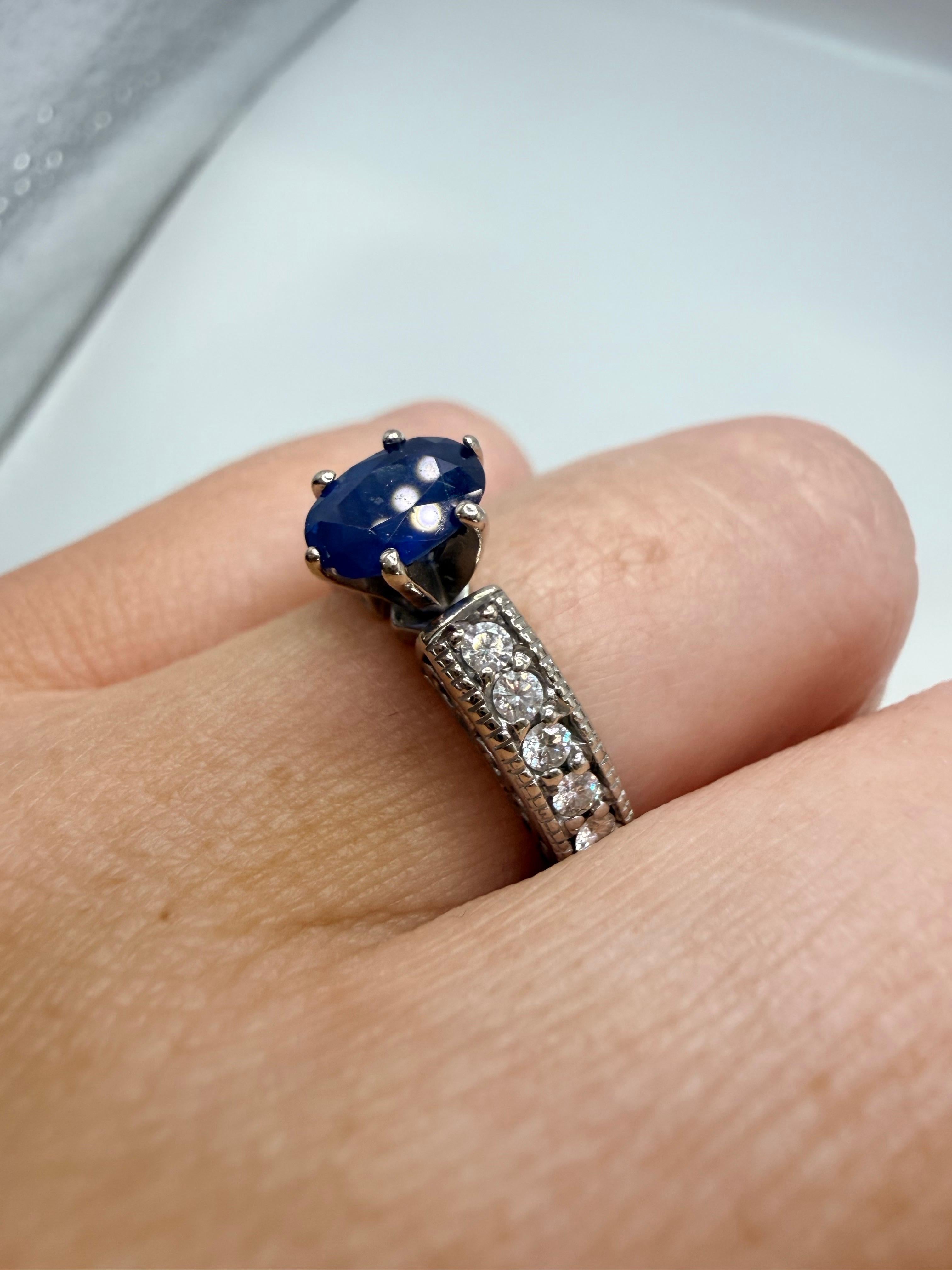 Anillo de compromiso zafiro ovalado oro 14KT en venta 4