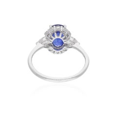 Oval Sapphire Natural Diamond Halo Ring SI/HI 18 Karat White Gold HRD Certified