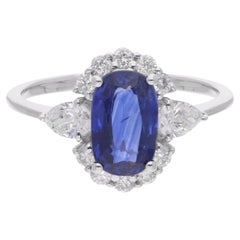 Oval Sapphire Natural Diamond Halo Ring SI/HI 18 Karat White Gold HRD Certified