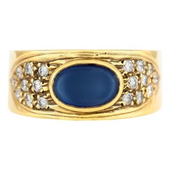 1970s Oval Sapphire with Diamonds on 14 Karat Yellow Gold Setting For ...