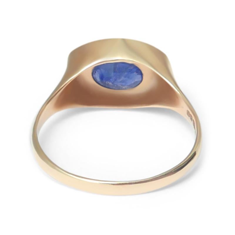 Contemporary Oval Sapphire Signet Ring in 14 Karat Gold by Allison Bryan For Sale