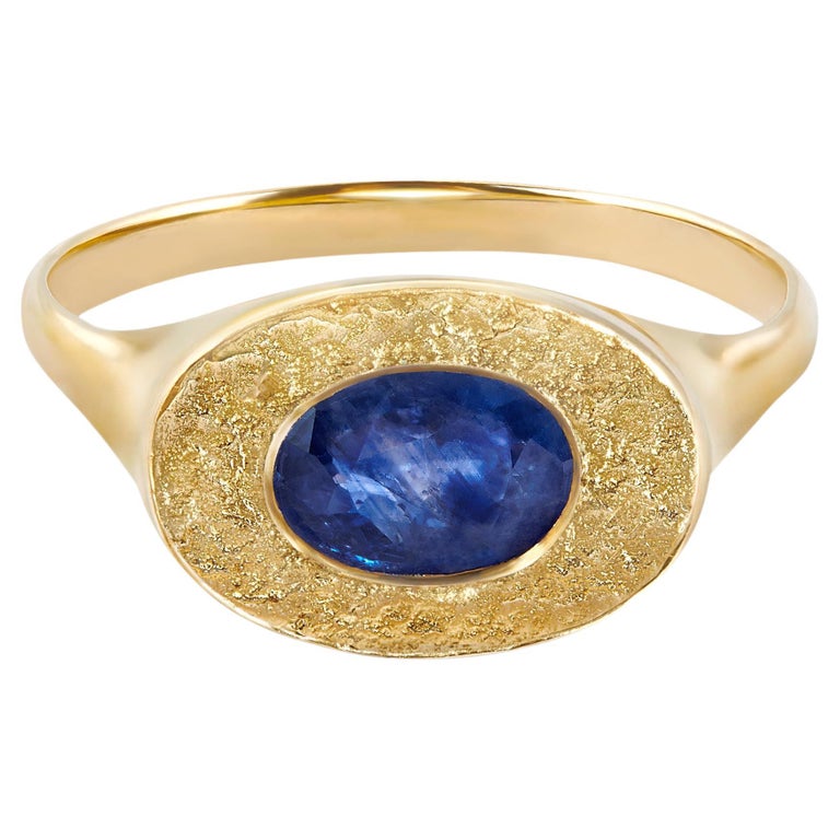 Oval Sapphire Signet Ring in 14 Karat Gold by Allison Bryan For Sale at ...