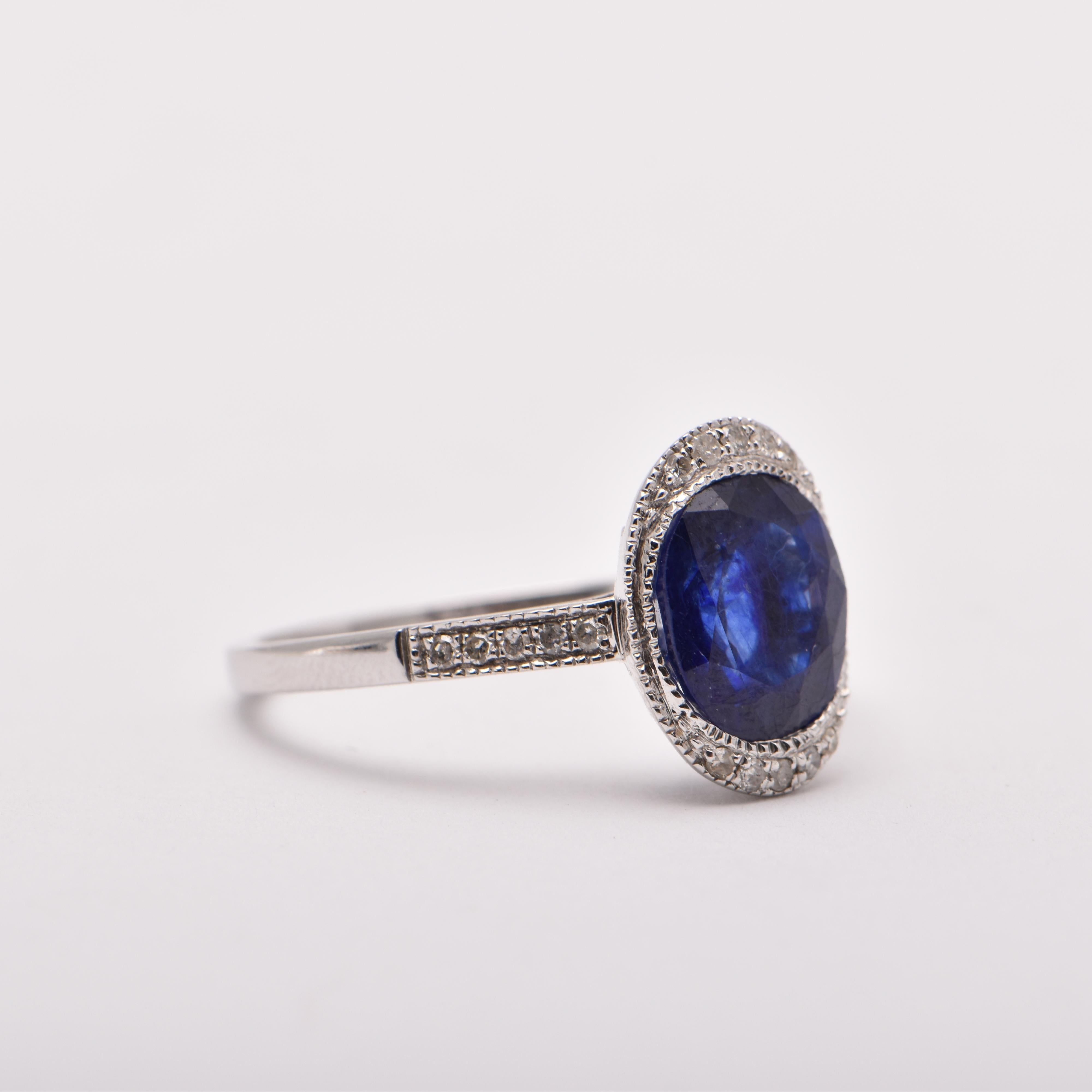 Oval Sapphire (Treated) and Diamond Cocktail Ring in 18 Carat White Gold by Cartmer Jewellery

Size N

Treated (Glass Filled) Sapphire 2.76 Carats
20 Diamonds totalling 0.11 Carats
18 Carat White Gold Ring

FREE express postage usually 3-4 days