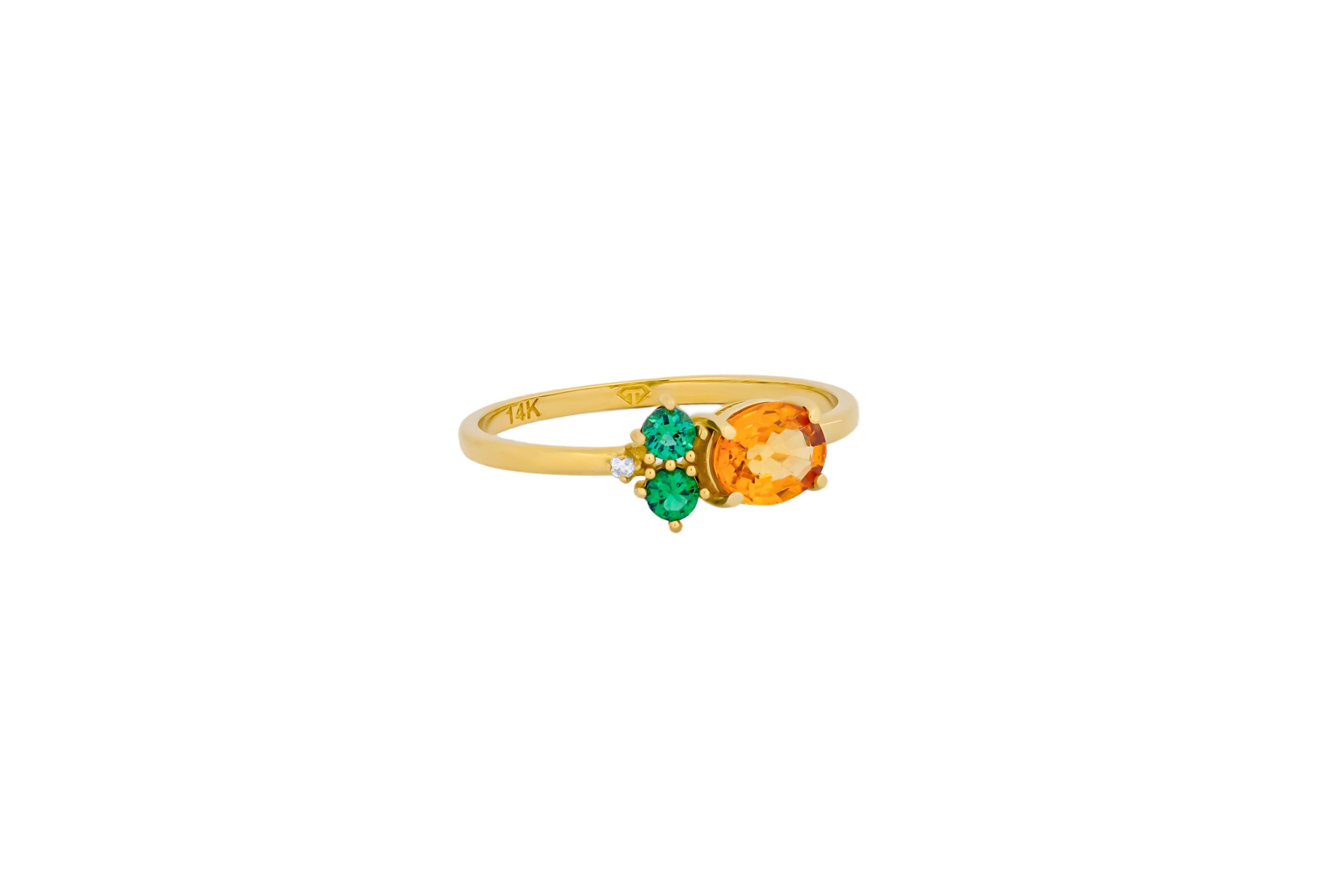 For Sale:  Oval sapphire, tsavorite and diamonds 14k gold ring. 7