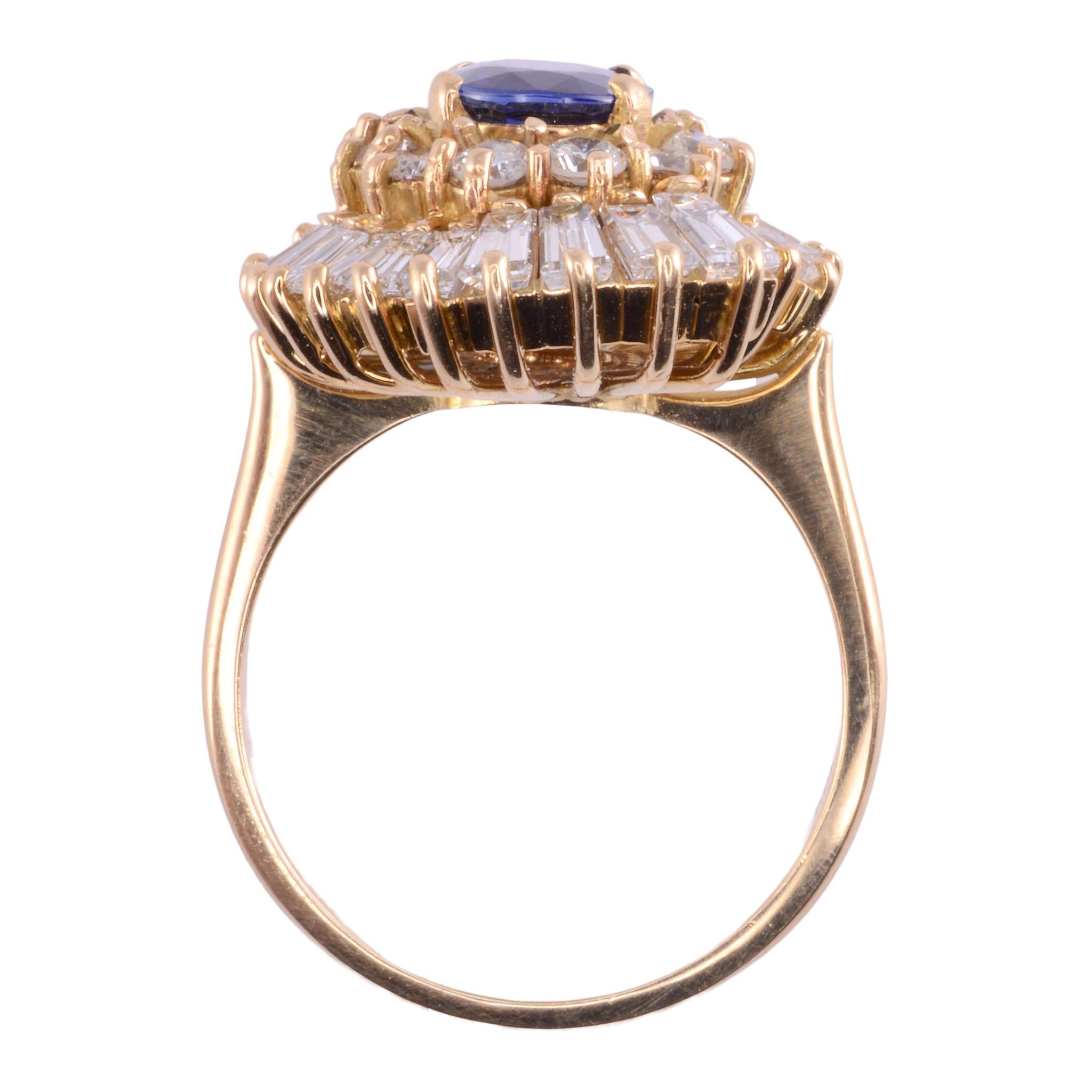 Oval Cut Oval Sapphire & VS Diamond 18K Ring For Sale