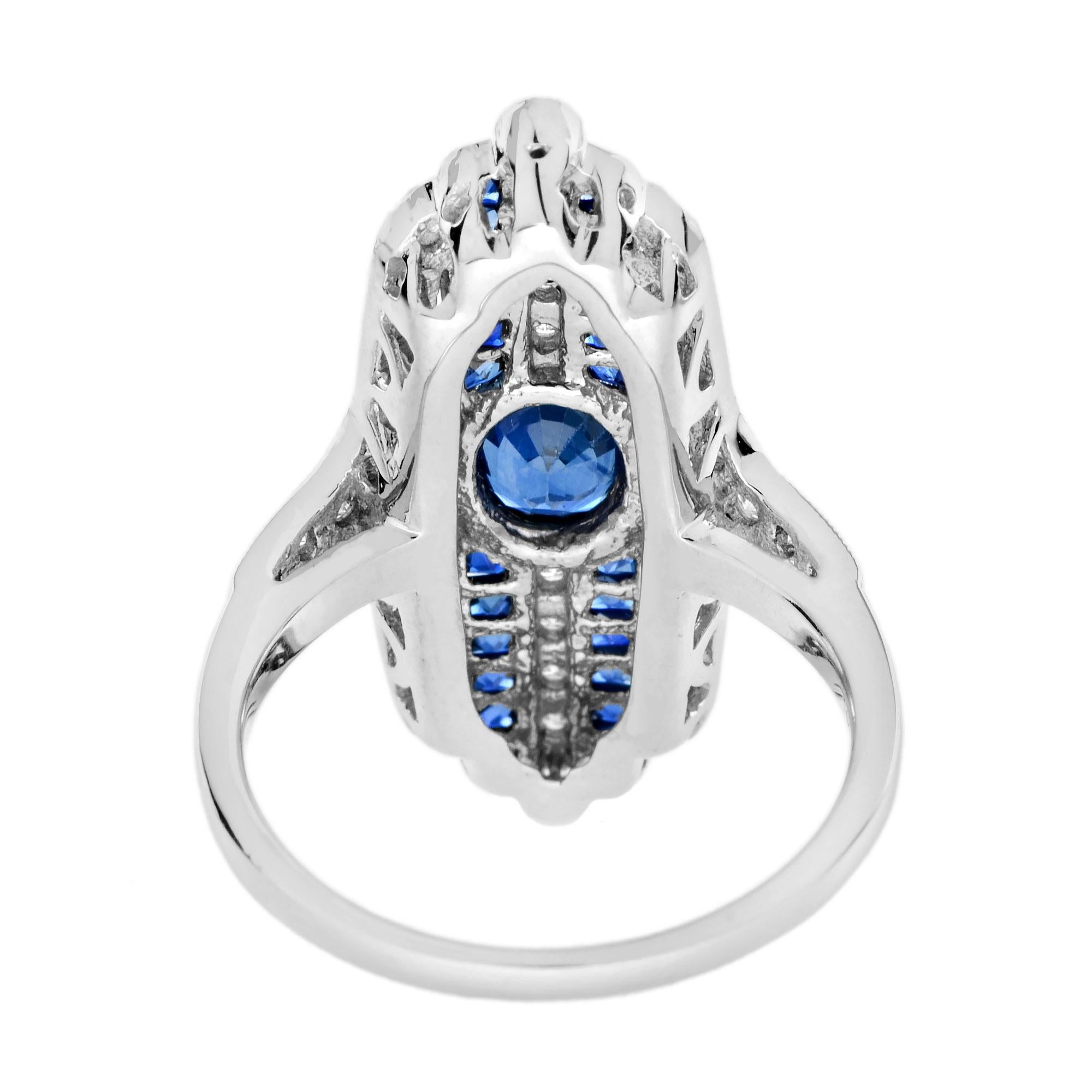 Cocktailring mit ovalem Saphir und Diamant im Art-Déco-Stil aus 18 Karat Weißgold im Angebot 2