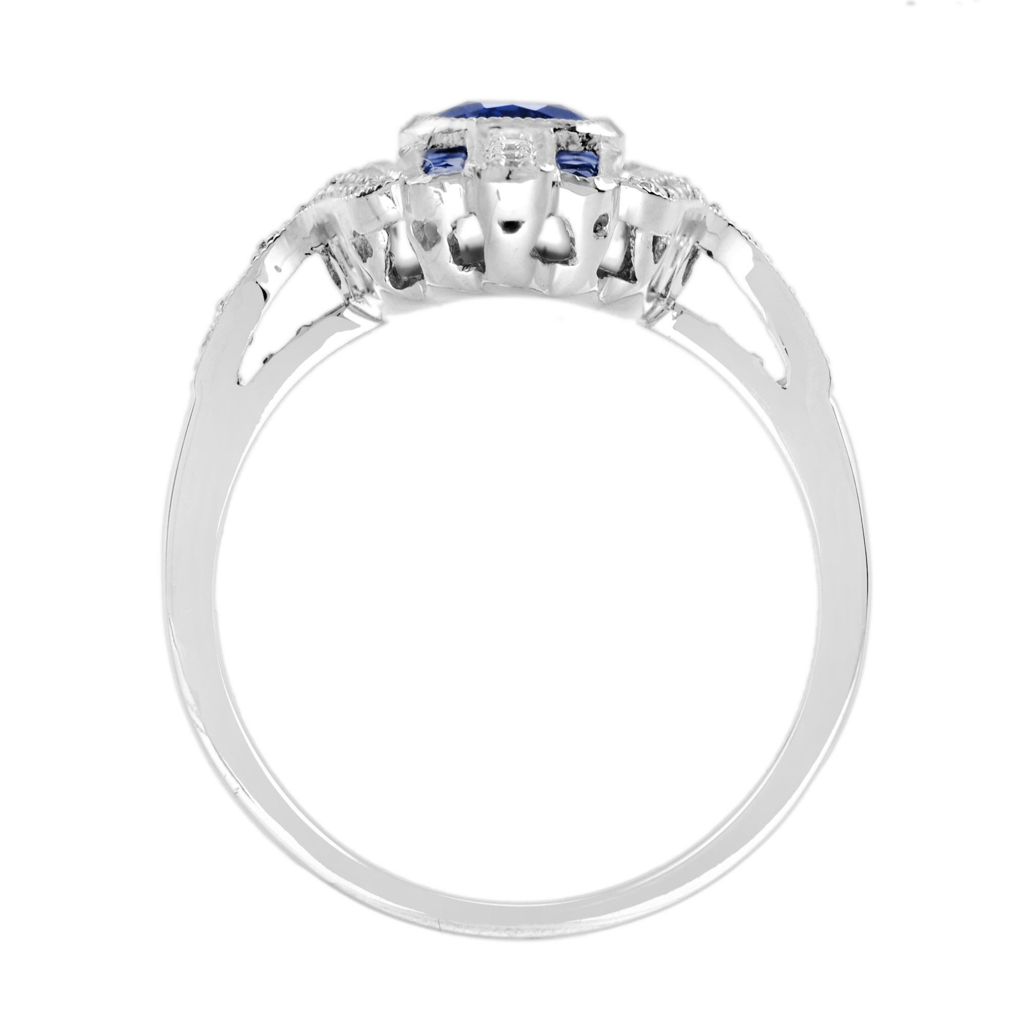 Cocktailring mit ovalem Saphir und Diamant im Art-Déco-Stil aus 18 Karat Weißgold im Angebot 3